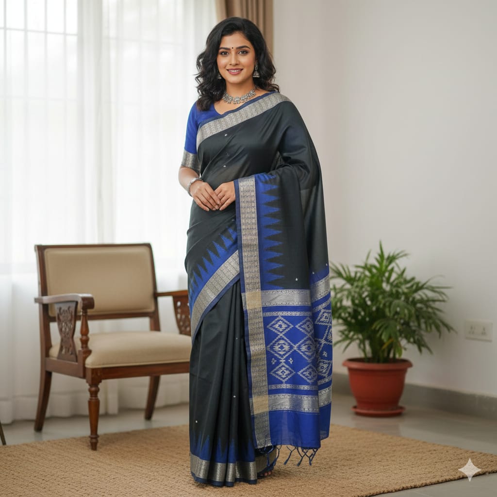 Royal Blue Elegance Sambalpuri Pata Saree