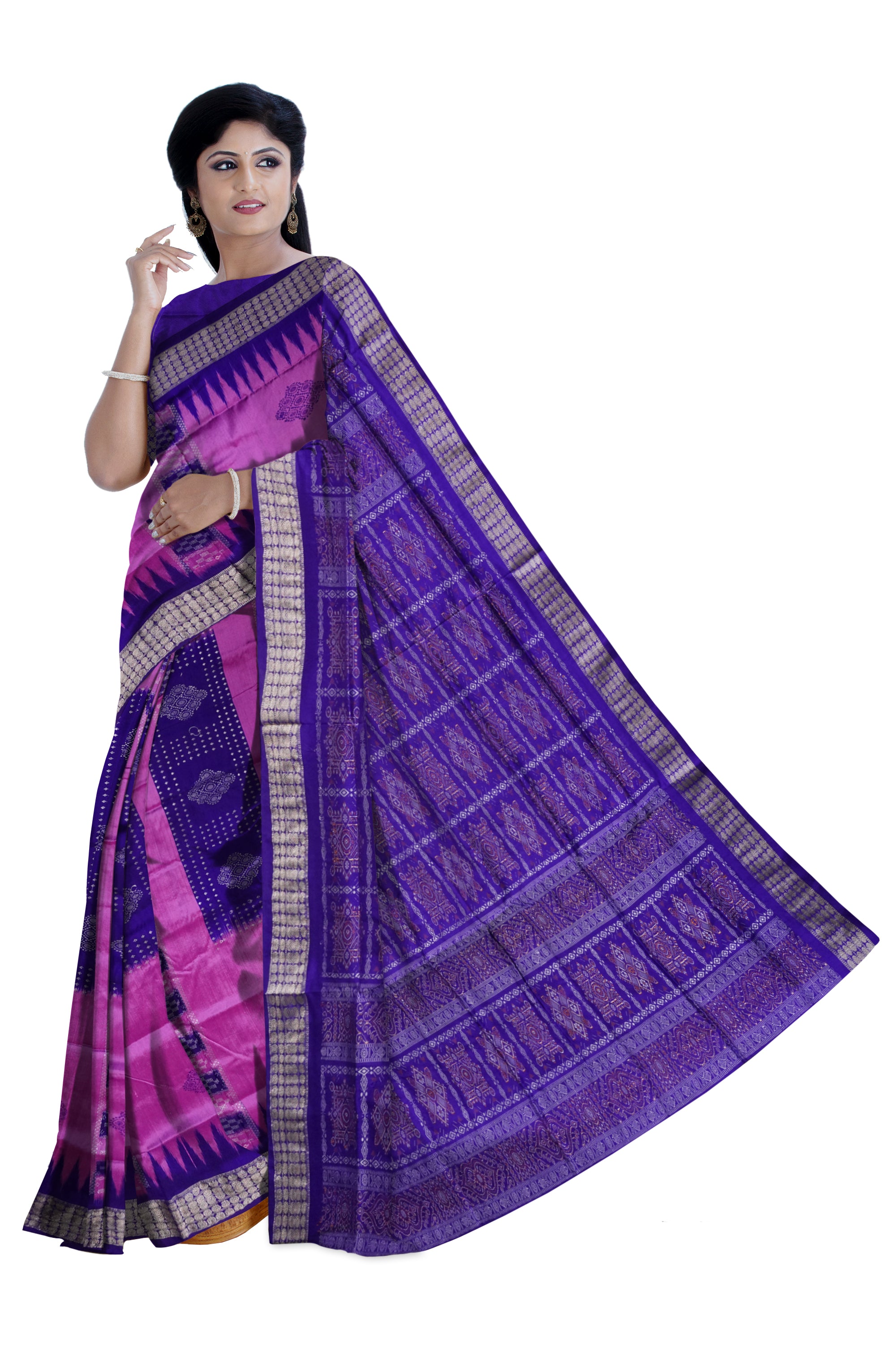 Pink and Violet color sambalpuri chandua pata saree. - Koshali Arts & Crafts Enterprise