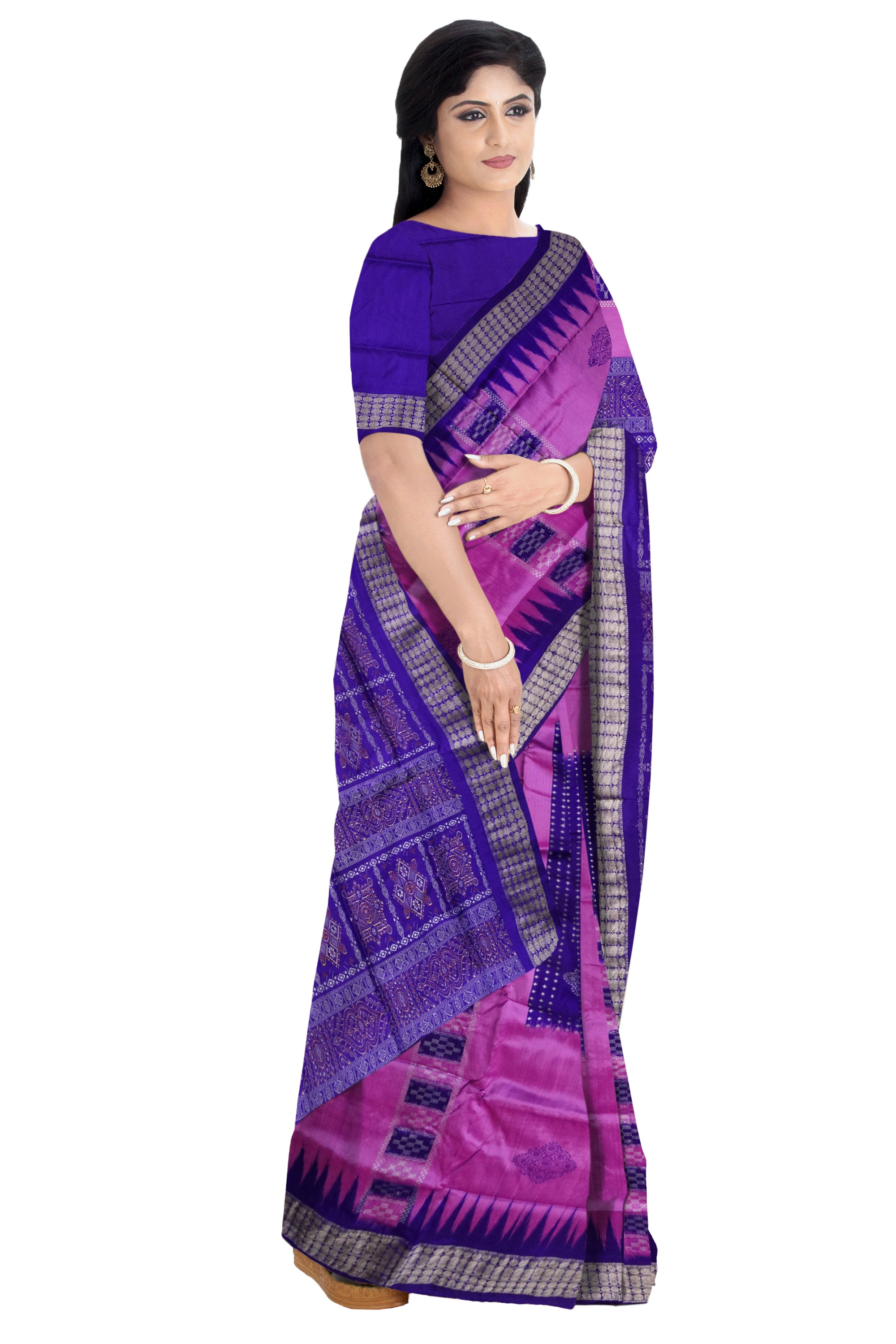 Pink and Violet color sambalpuri chandua pata saree. - Koshali Arts & Crafts Enterprise