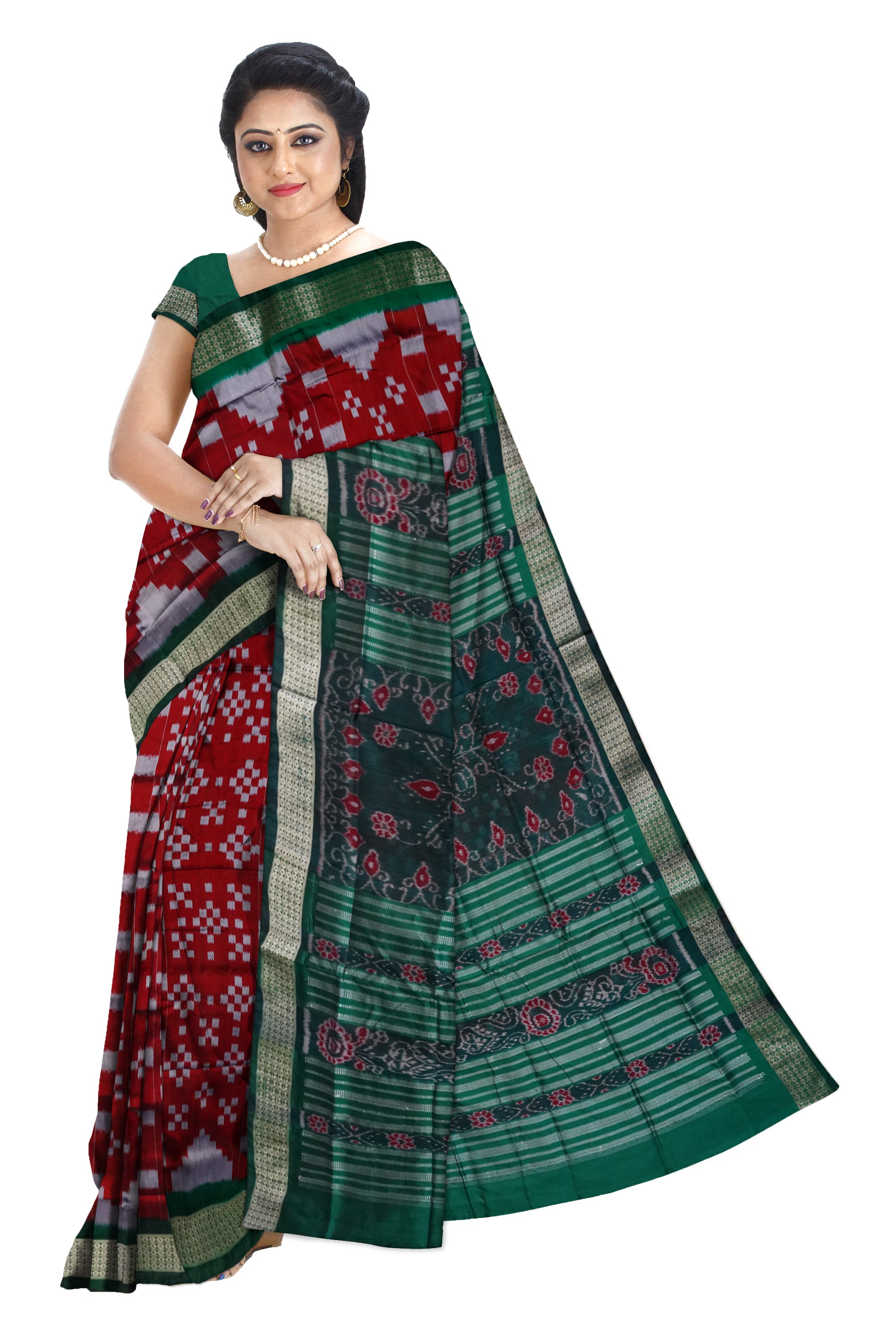 Whole body pasapali pattern sapta pata saree in Maroon and Green color. - Koshali Arts & Crafts Enterprise