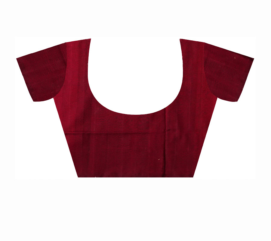 Full body peacock and lotus design with plain border in Coffee and maroon colour sambalpuri saree. - Koshali Arts & Crafts Enterprise