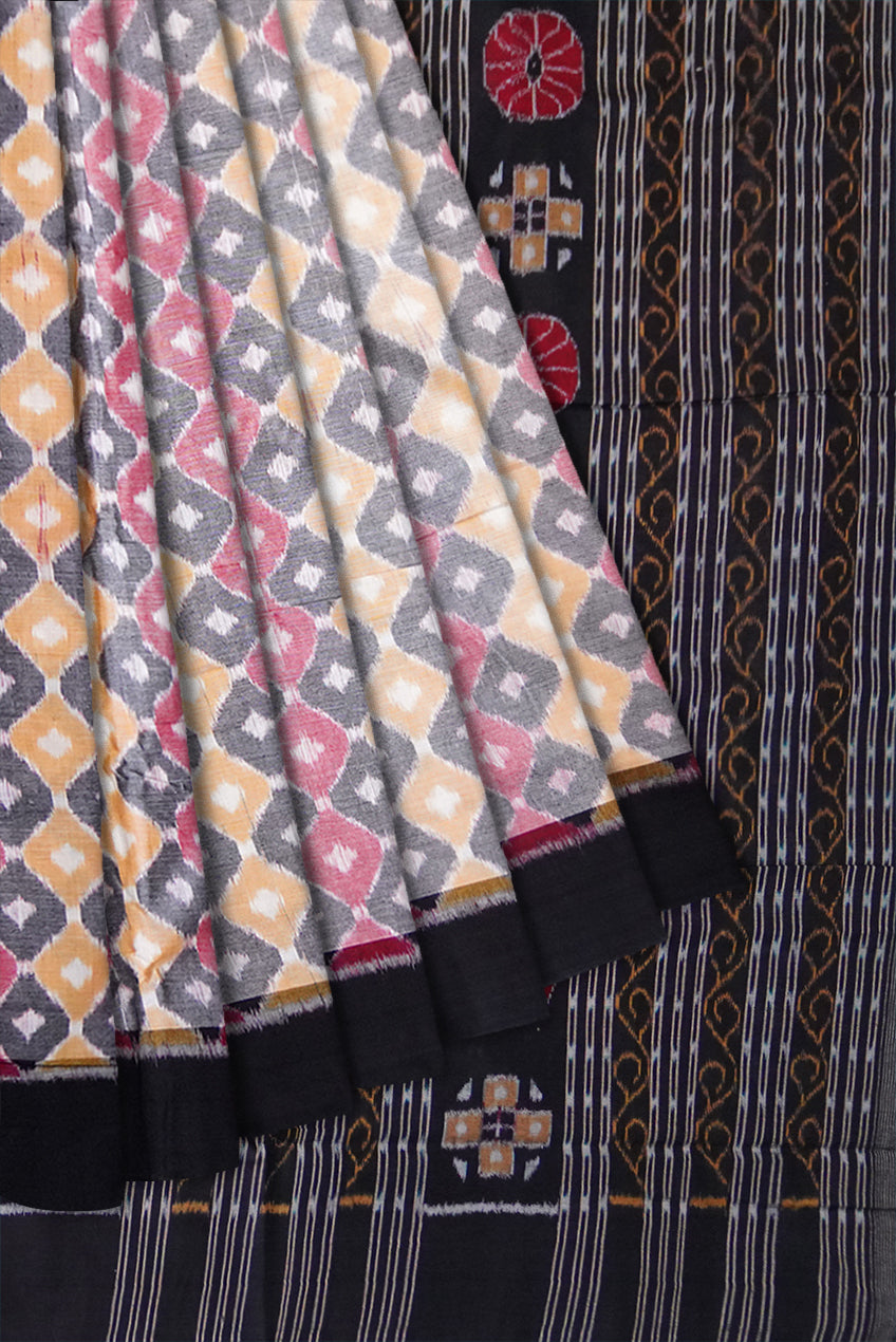 3D pattern with plain border and flowers design pallu in black and 3D colour sambalpuri saree. - Koshali Arts & Crafts Enterprise