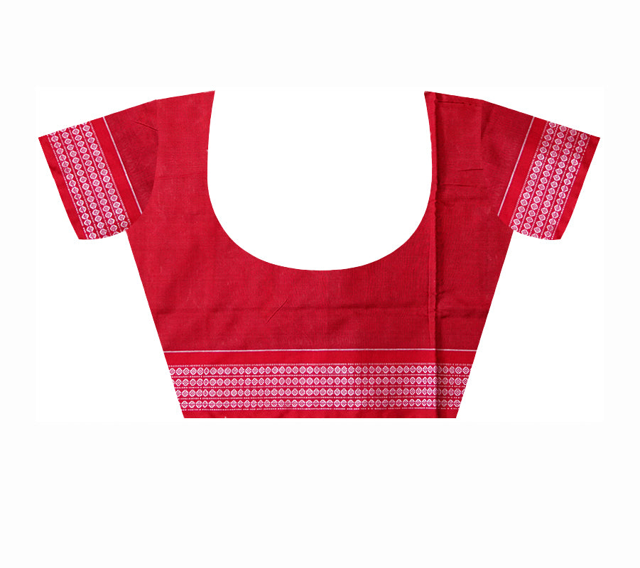 Peacock and Deer's bandha design on full body in Black, Sea-green and Red colour Sambalpuri cotton saree. - Koshali Arts & Crafts Enterprise