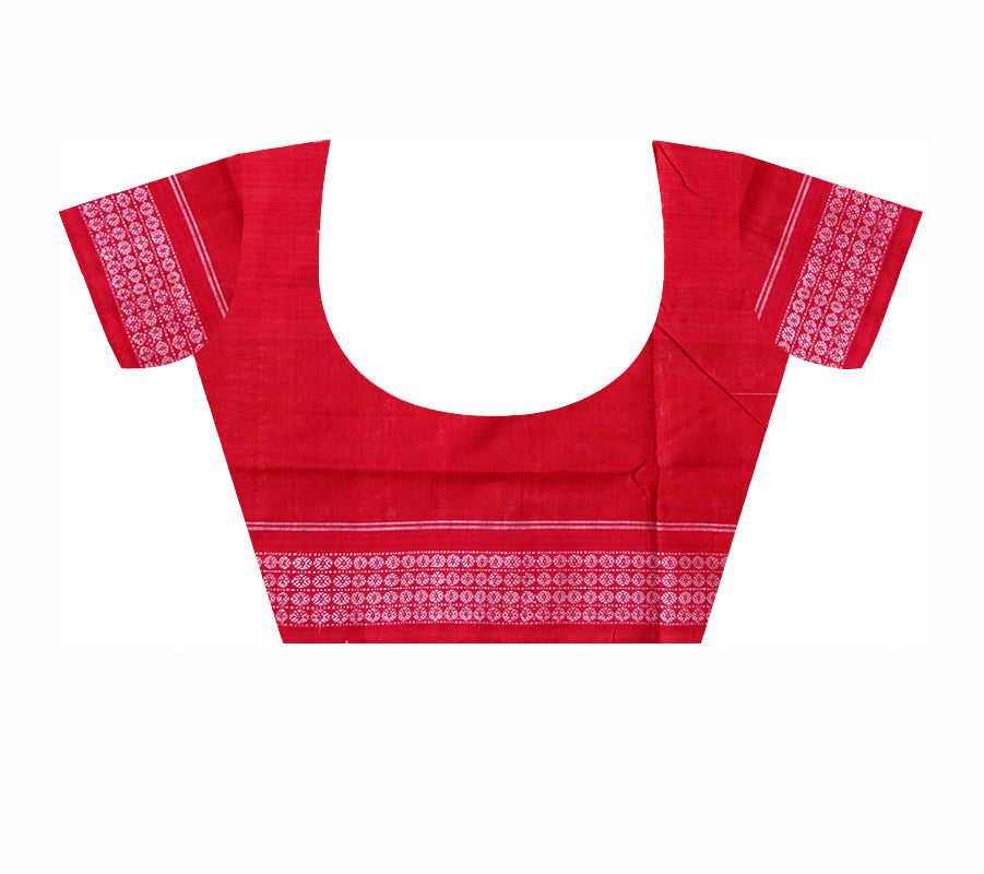 Peacock and small pasapali pattern Sambalpuri cotton saree is white and red color. - Koshali Arts & Crafts Enterprise