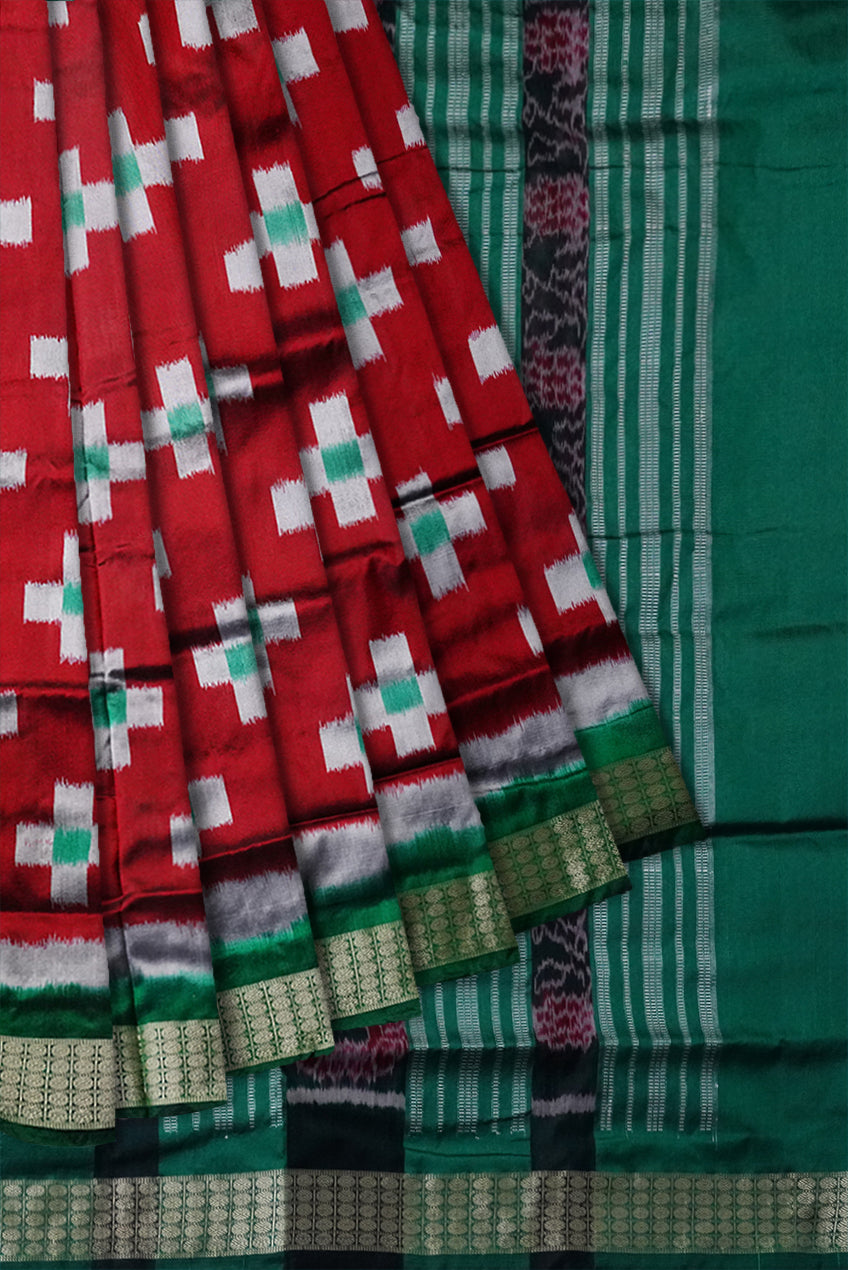 Maroon & Green color tara pattern pata saree. - Koshali Arts & Crafts Enterprise