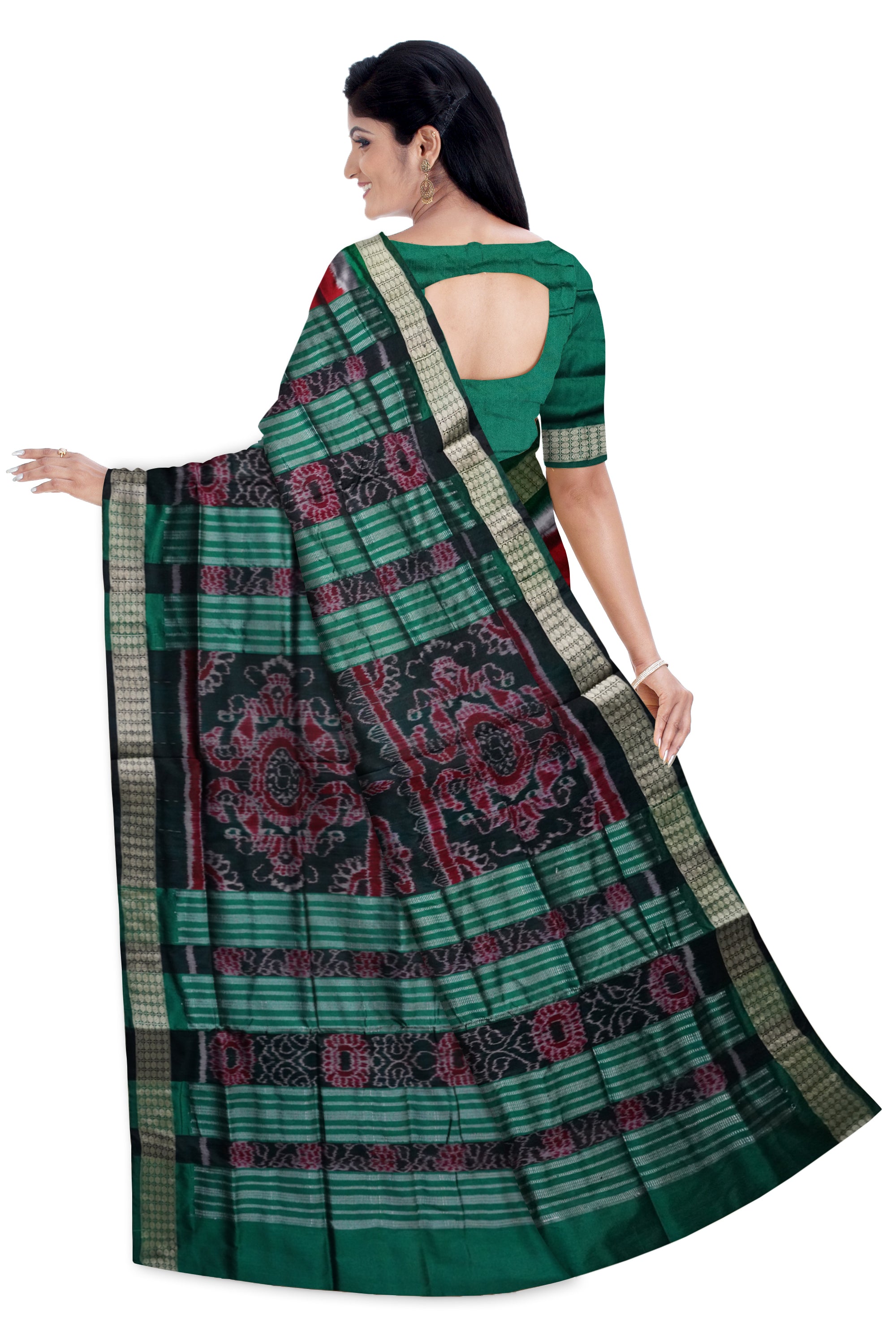 Maroon & Green color tara pattern pata saree. - Koshali Arts & Crafts Enterprise