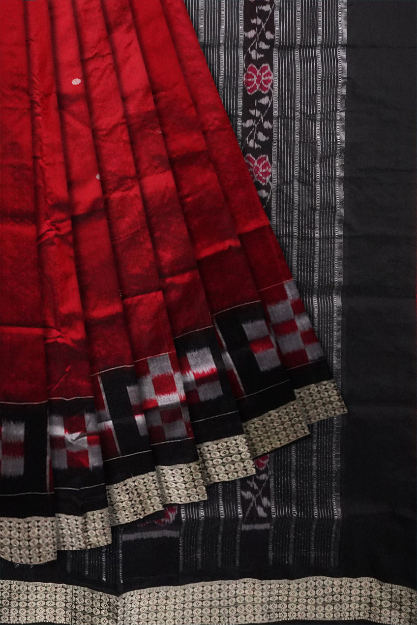 Border big Pasapali & body small booty pattern pata saree in Maroon & Black color. - Koshali Arts & Crafts Enterprise