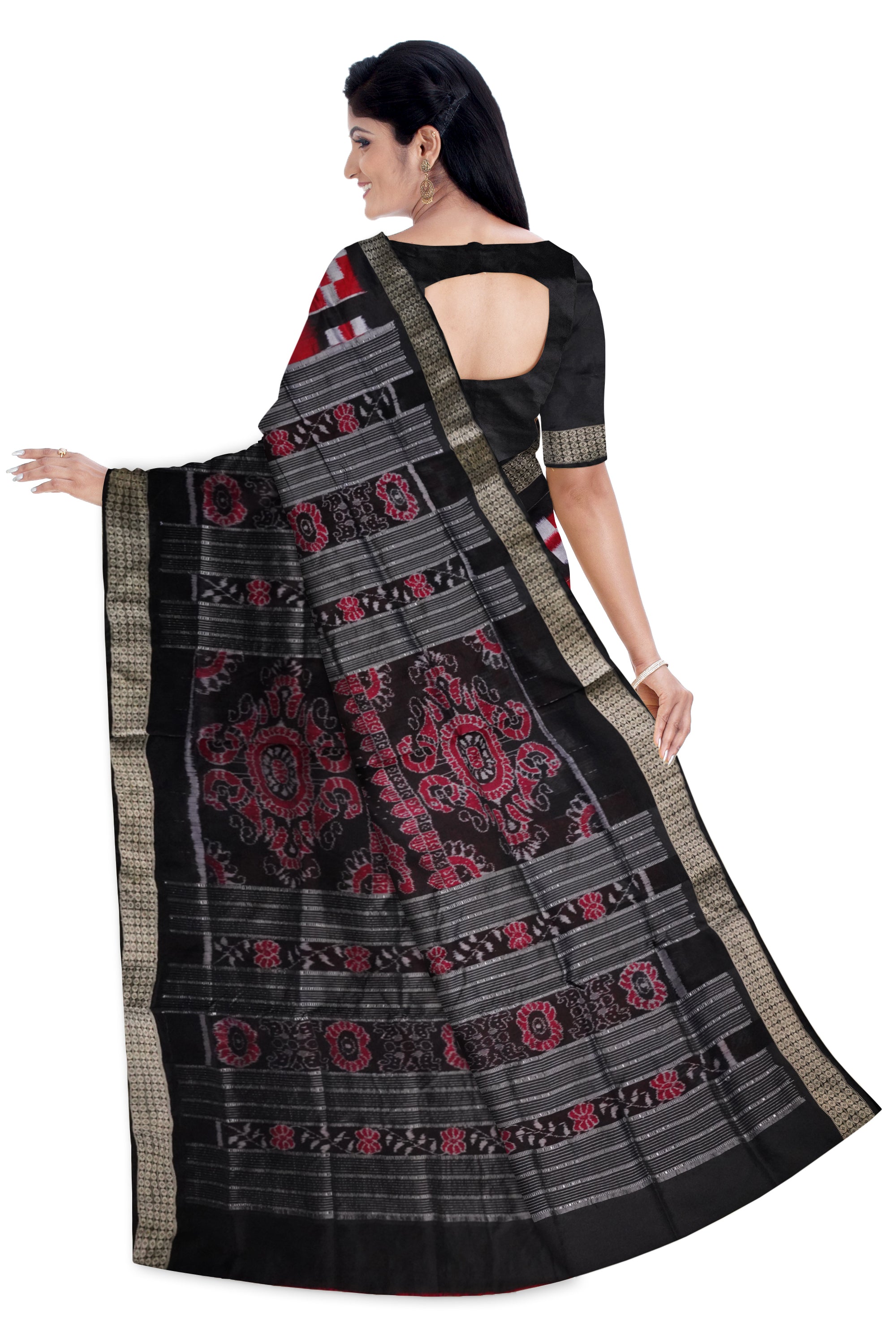 Border big Pasapali & body small booty pattern pata saree in Maroon & Black color. - Koshali Arts & Crafts Enterprise