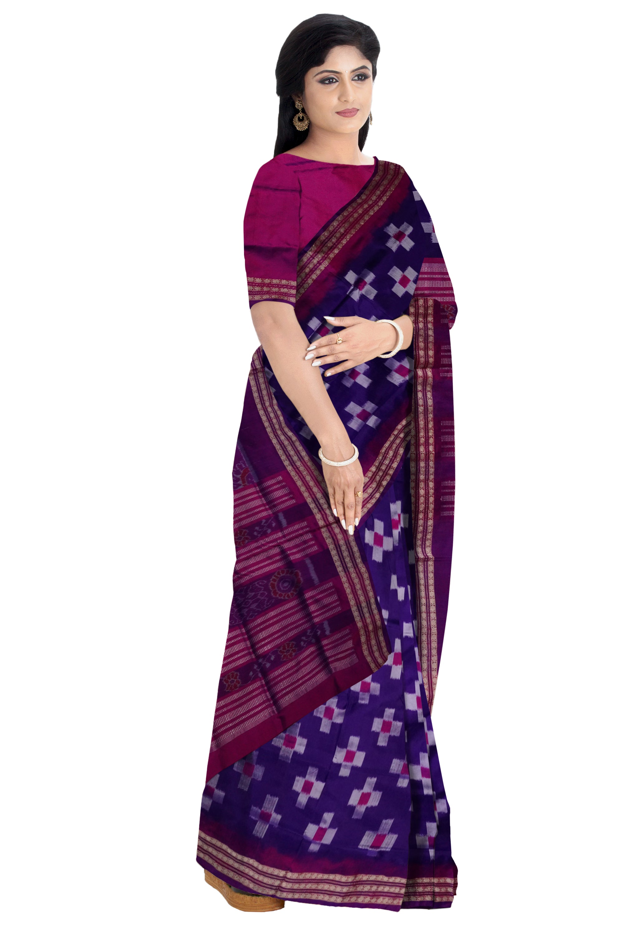 Purple & Dark pink color tara pattern pata saree. - Koshali Arts & Crafts Enterprise