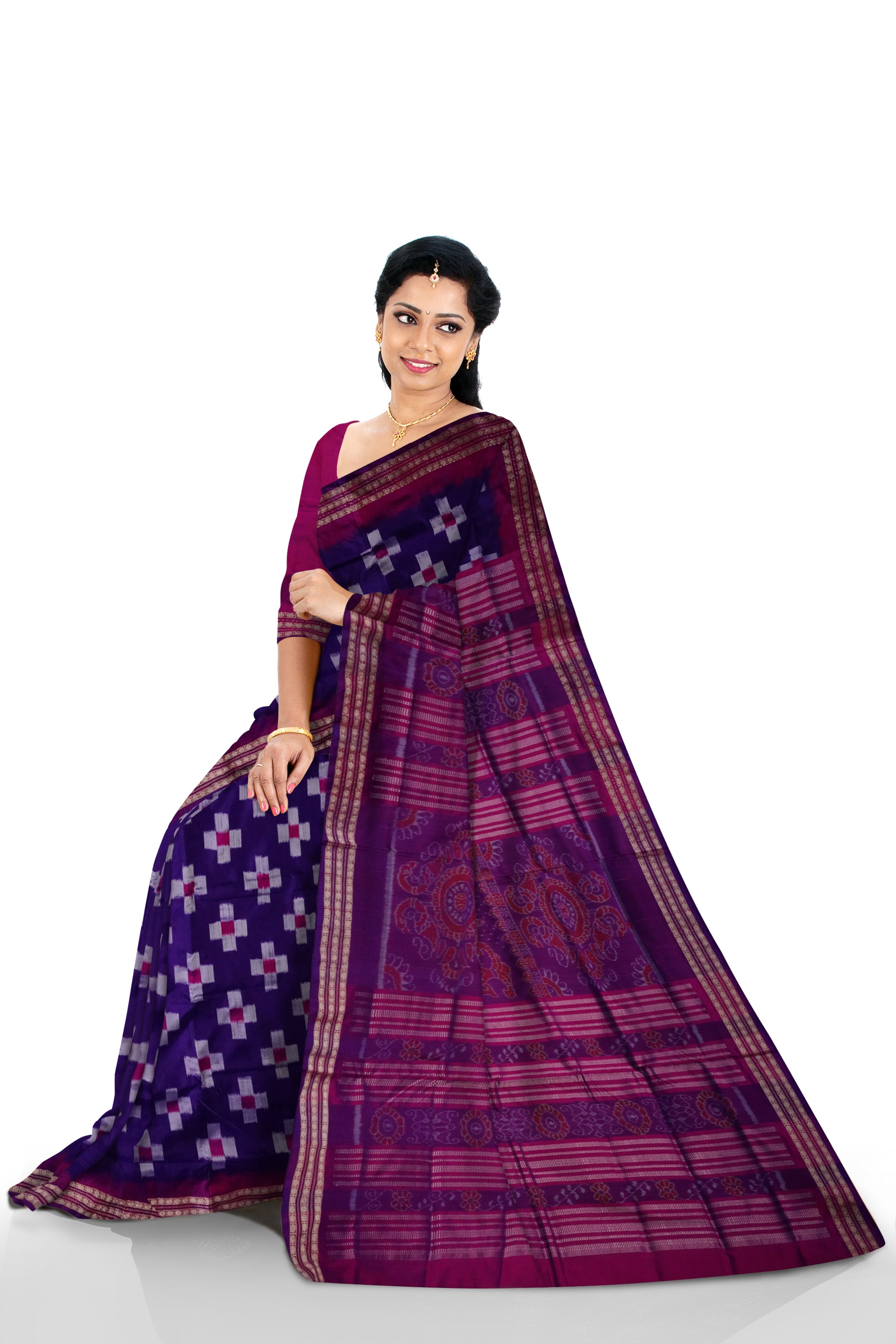 Purple & Dark pink color tara pattern pata saree. - Koshali Arts & Crafts Enterprise