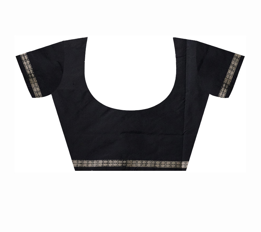 Yellow and Black color plain pata saree with doll pallu. - Koshali Arts & Crafts Enterprise