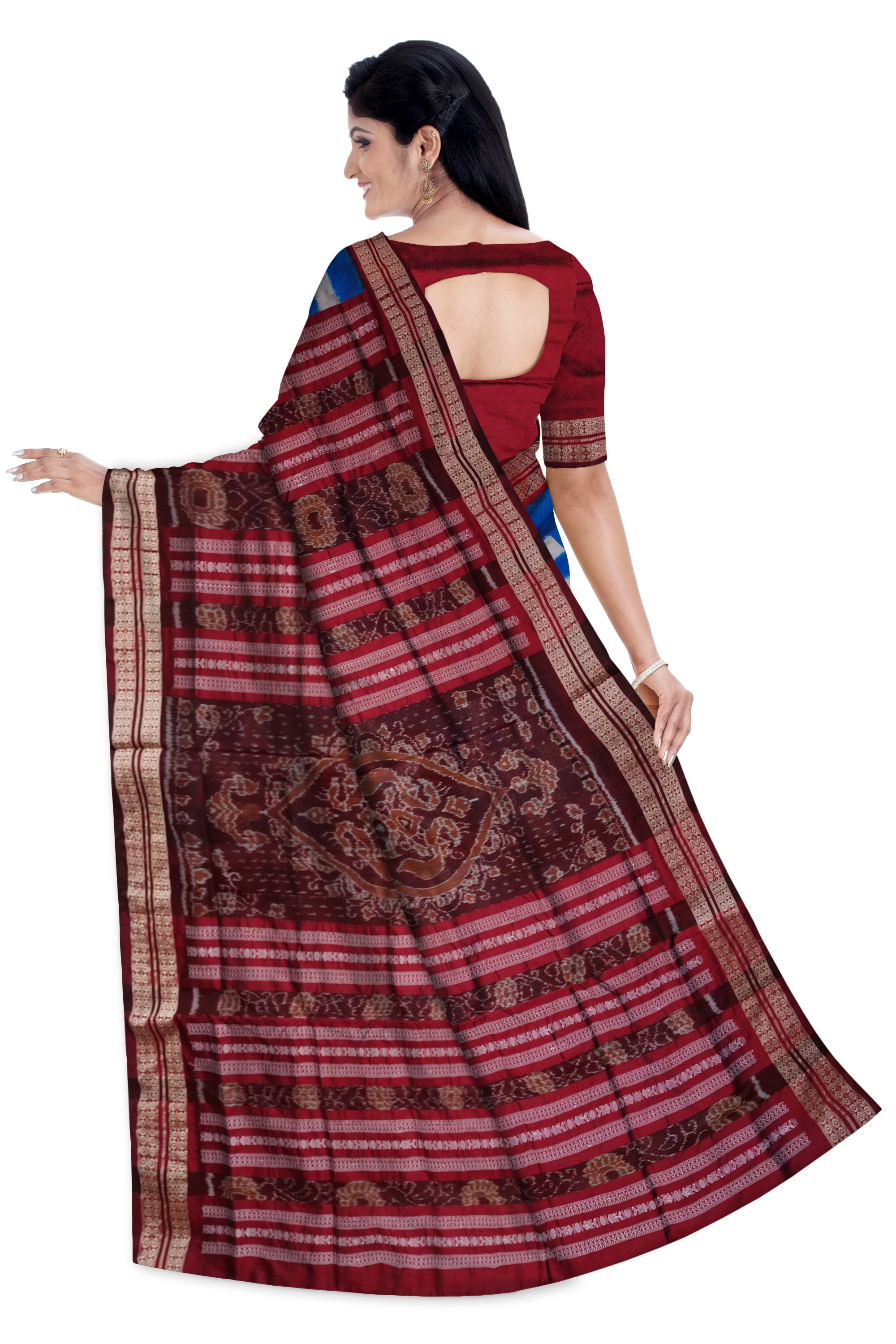 Sky blue, Black & Maroon color pasapali 5 kuthi pasapali pata saree. - Koshali Arts & Crafts Enterprise