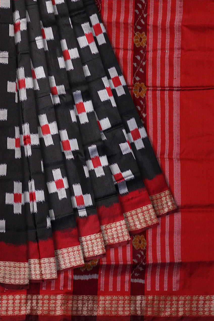 Black and Maroon color tara pattern pata saree. - Koshali Arts & Crafts Enterprise