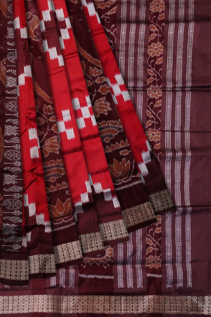 pasapali with shankha pattern pere pere design bandha pata saree in Maroon & Coffee color. - Koshali Arts & Crafts Enterprise