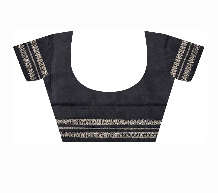 Green ,Maroon & Black color small booty pattern plain pata saree. - Koshali Arts & Crafts Enterprise