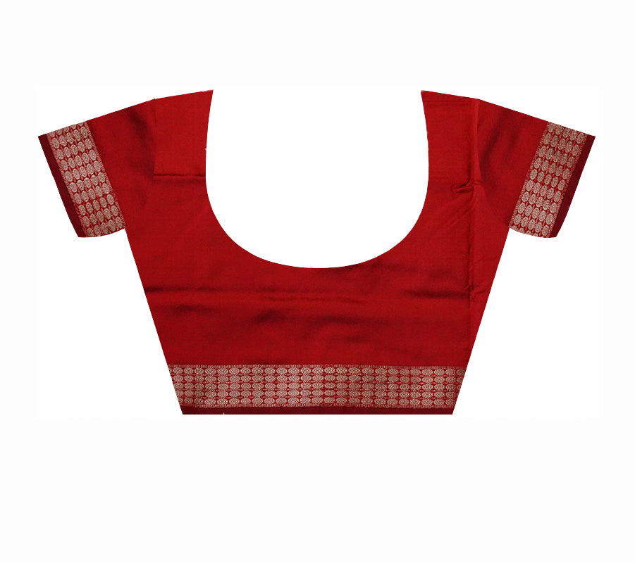 Small terracotta with ikat pattern Blue and Maroon color pata saree. - Koshali Arts & Crafts Enterprise