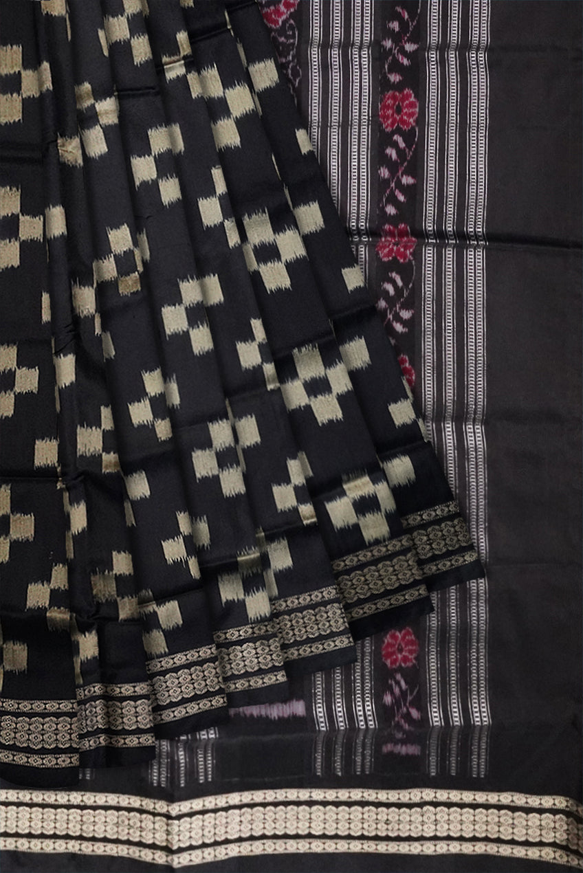 Black & Golden color tara pattern pasapali pata saree. - Koshali Arts & Crafts Enterprise