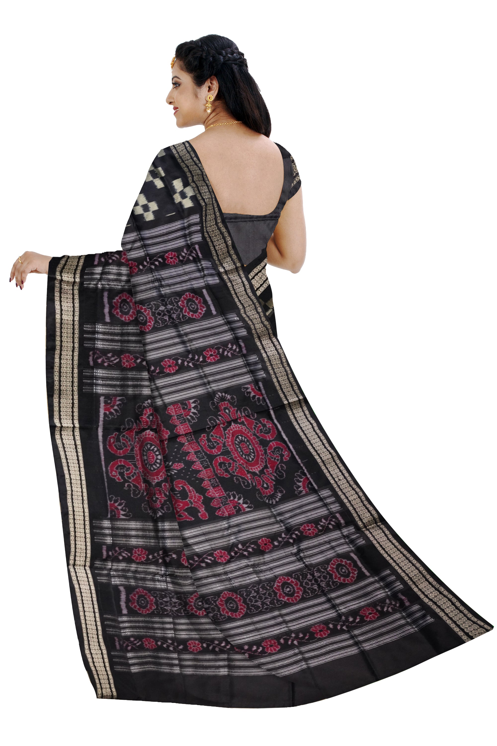 Black & Golden color tara pattern pasapali pata saree. - Koshali Arts & Crafts Enterprise