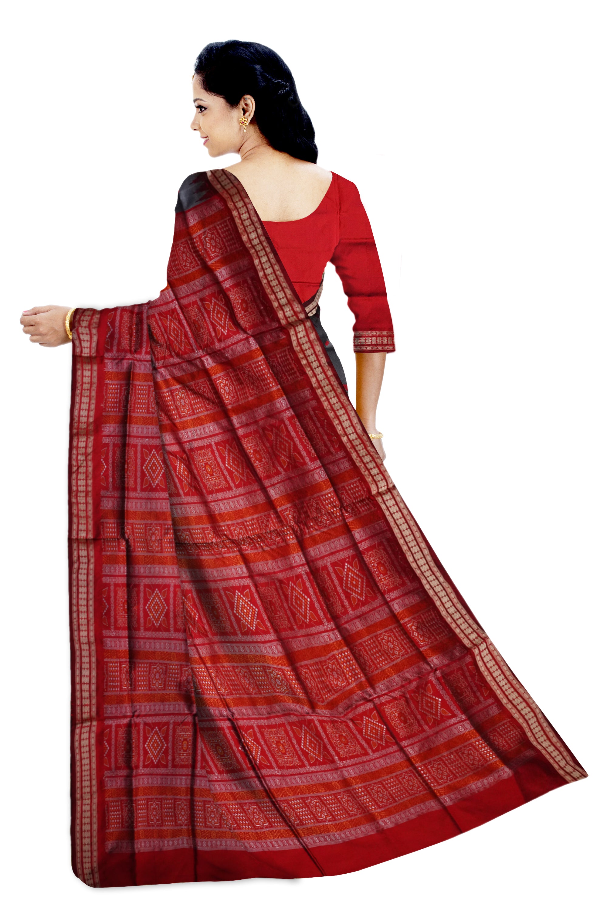 Silver & Maroon color small booty pattern plain pata saree. - Koshali Arts & Crafts Enterprise