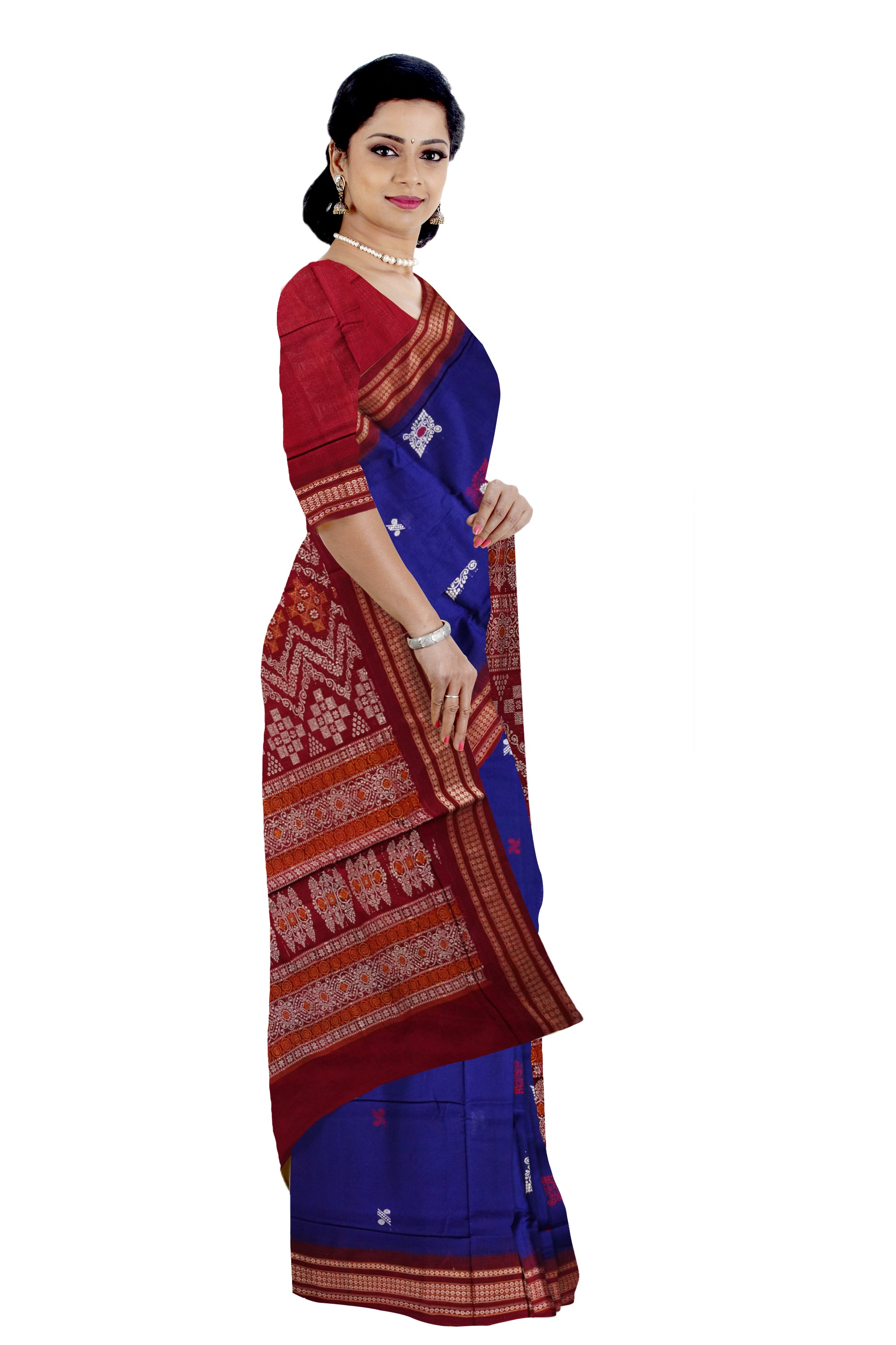 Blue & Coffee color bomkei cotton saree. - Koshali Arts & Crafts Enterprise