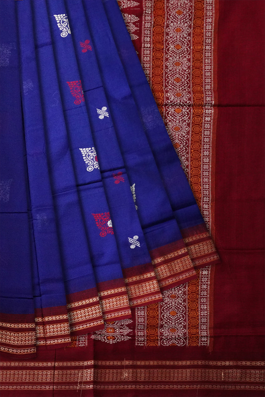 Blue & Coffee color bomkei cotton saree. - Koshali Arts & Crafts Enterprise