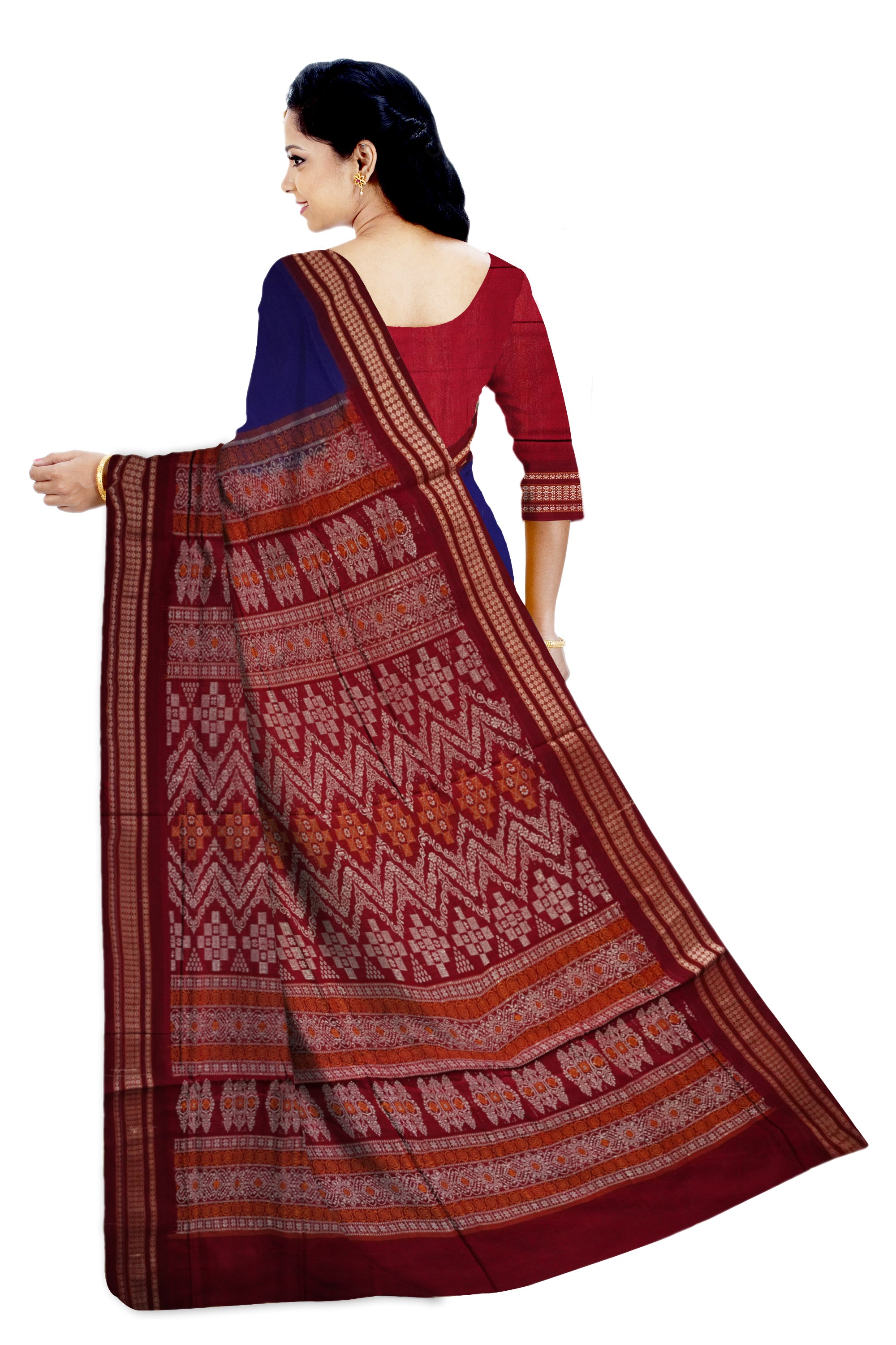 Blue & Coffee color bomkei cotton saree. - Koshali Arts & Crafts Enterprise