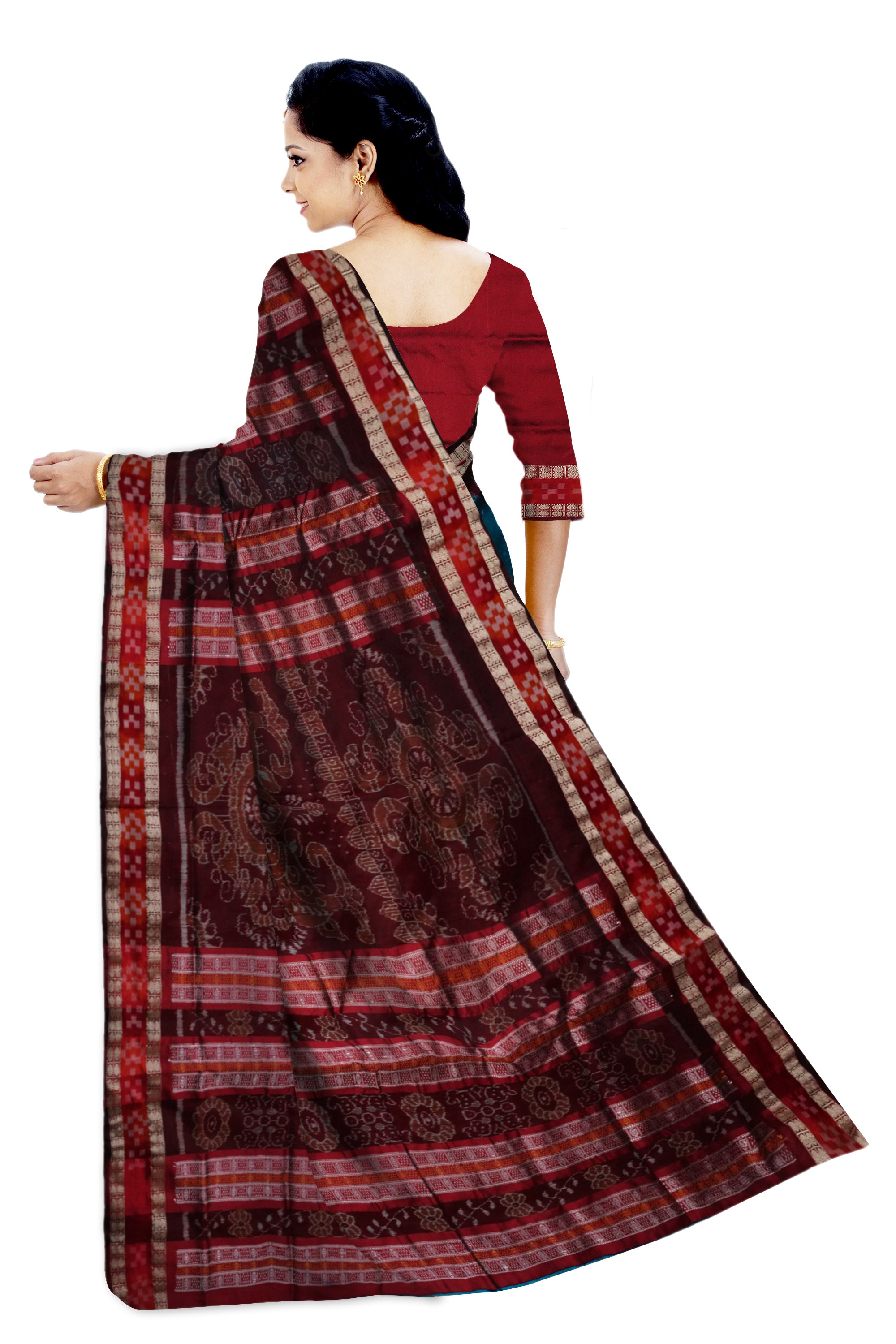 Sky blue & Maroon color dhadi pasapali Sambalpuri pata saree. - Koshali Arts & Crafts Enterprise