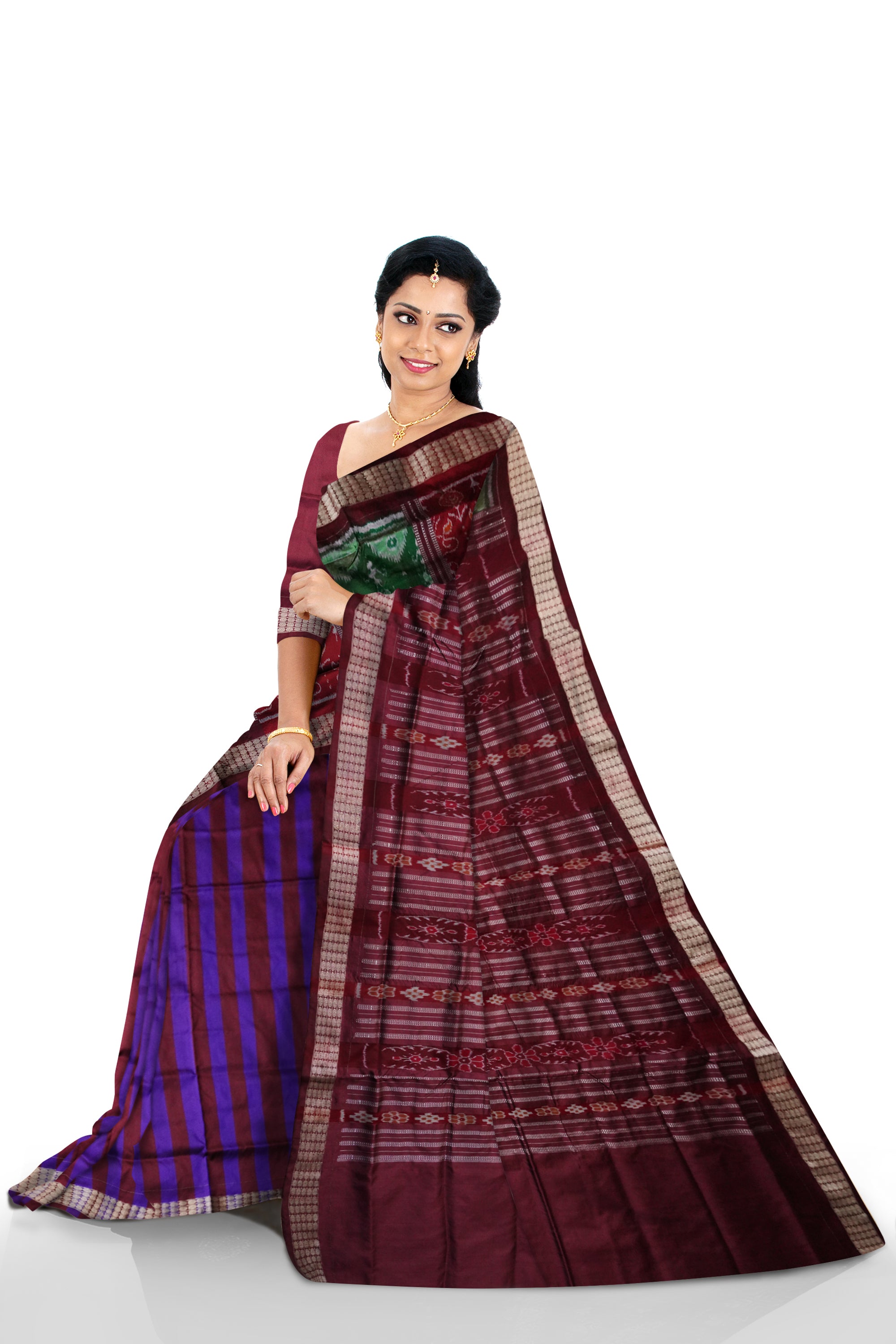 Copy of Blue & Maroon color pasapali pattern patli pata saree. - Koshali Arts & Crafts Enterprise