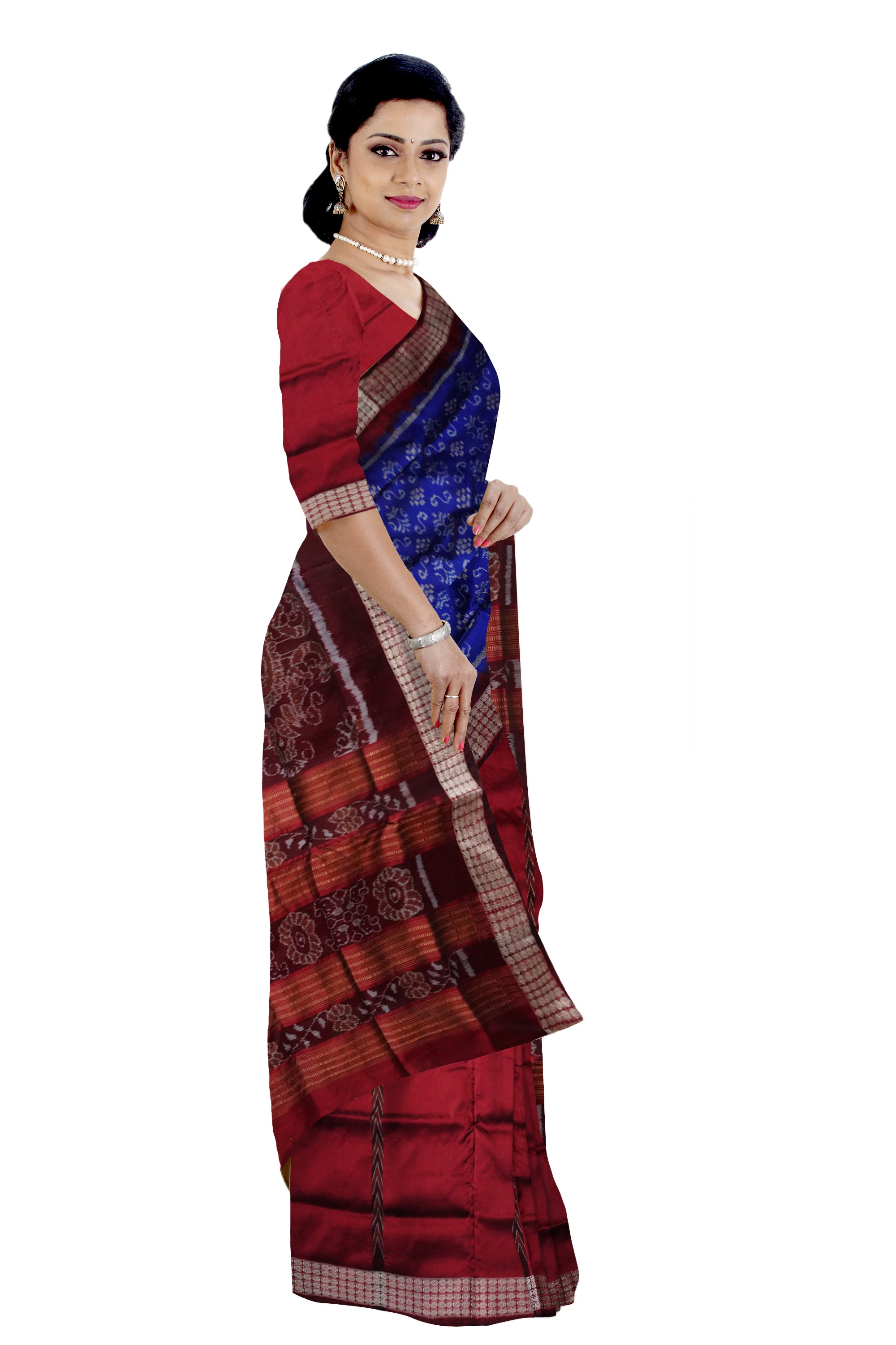 Copy of Blue & Maroon color pasapali pattern patli pata saree. - Koshali Arts & Crafts Enterprise