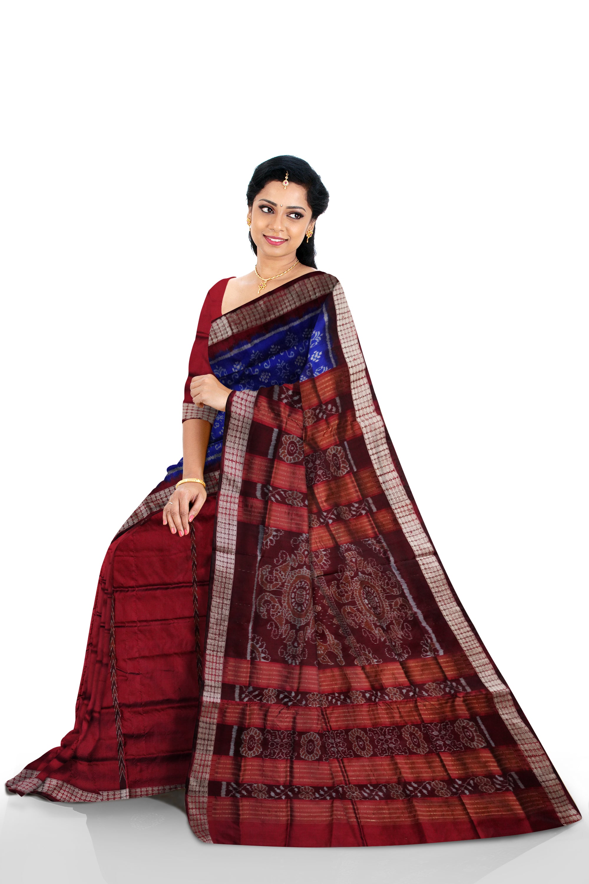 Copy of Blue & Maroon color pasapali pattern patli pata saree. - Koshali Arts & Crafts Enterprise