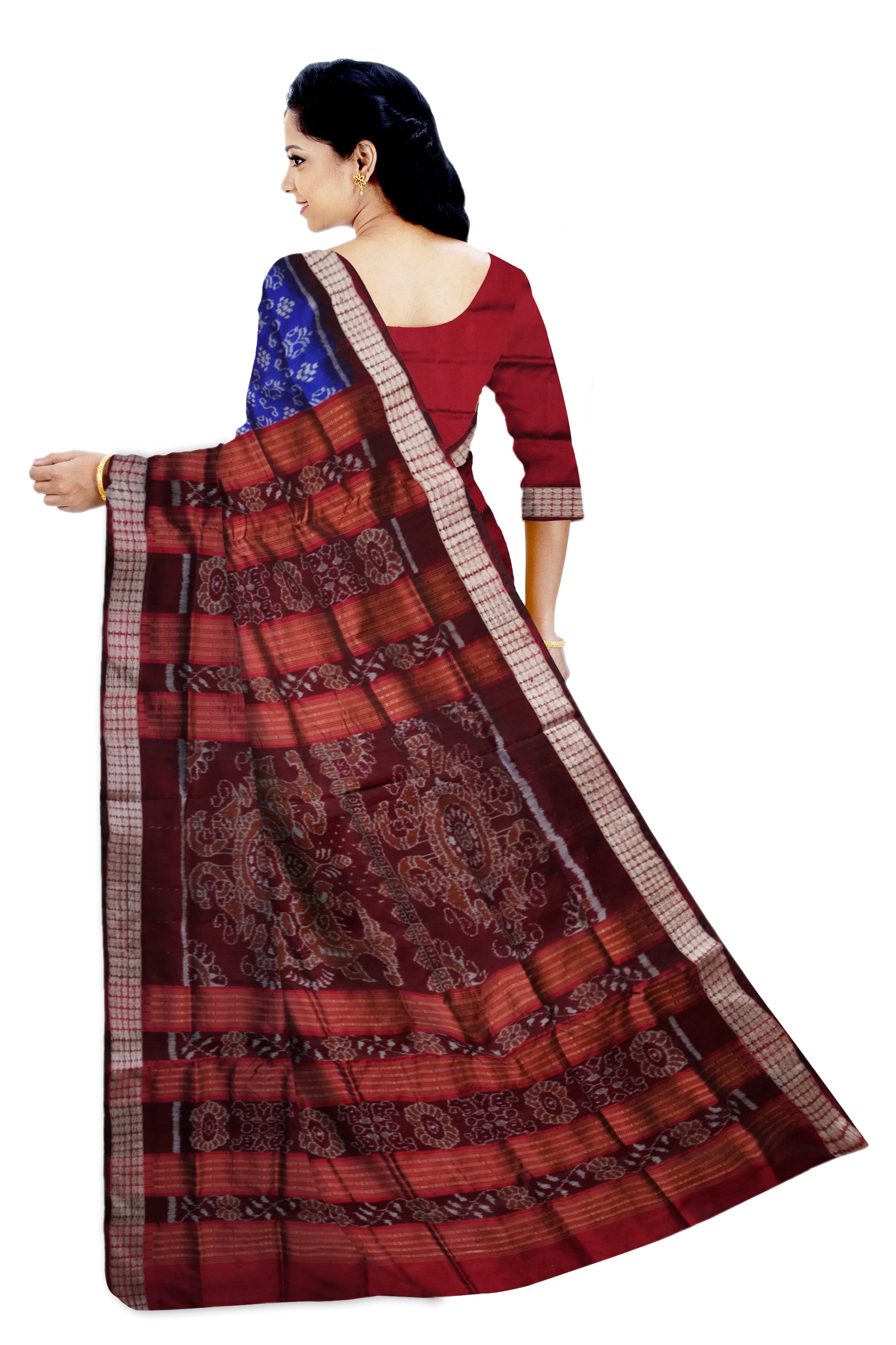 Copy of Blue & Maroon color pasapali pattern patli pata saree. - Koshali Arts & Crafts Enterprise