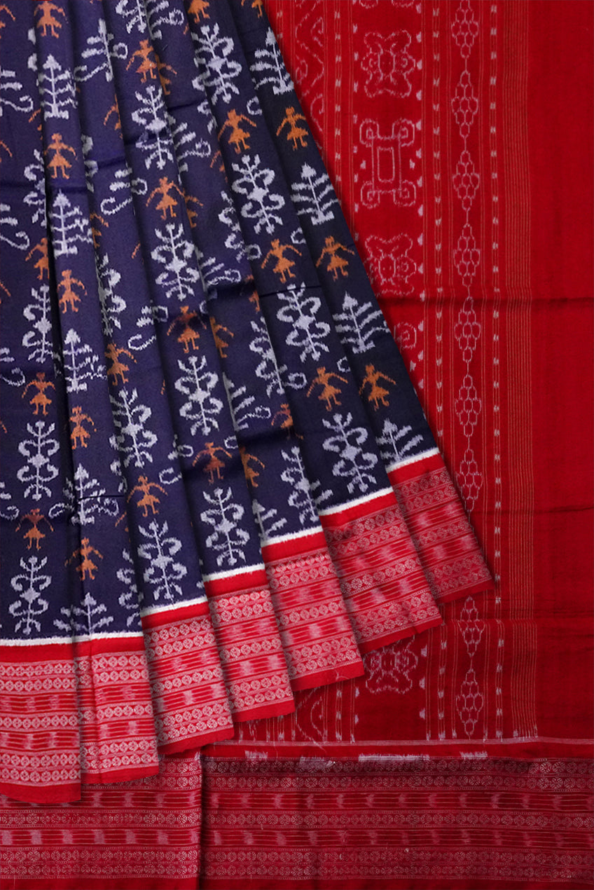 Copy of Copy of Different letter pattern Sambalpuri cotton saree is black and Deeppink color. - Koshali Arts & Crafts Enterprise