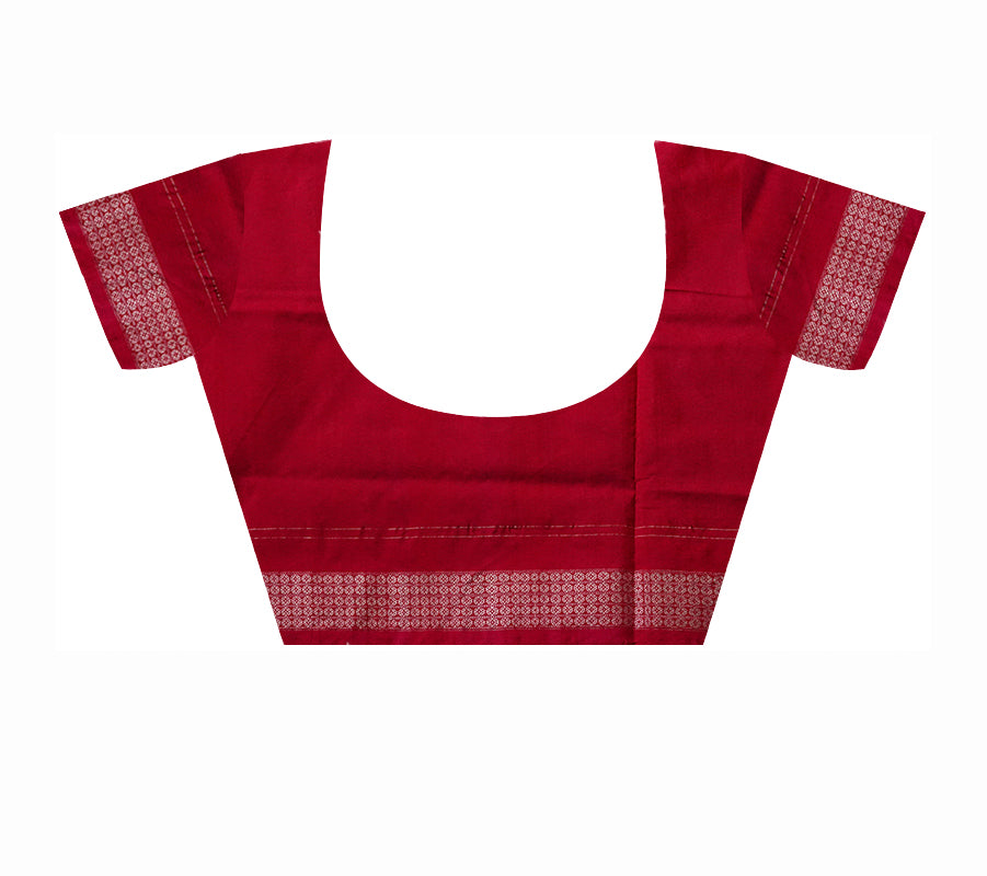 Traditional village pattern Sambalpuri bapta saree with pata border in light purple, orange and its pallu is red color. - Koshali Arts & Crafts Enterprise