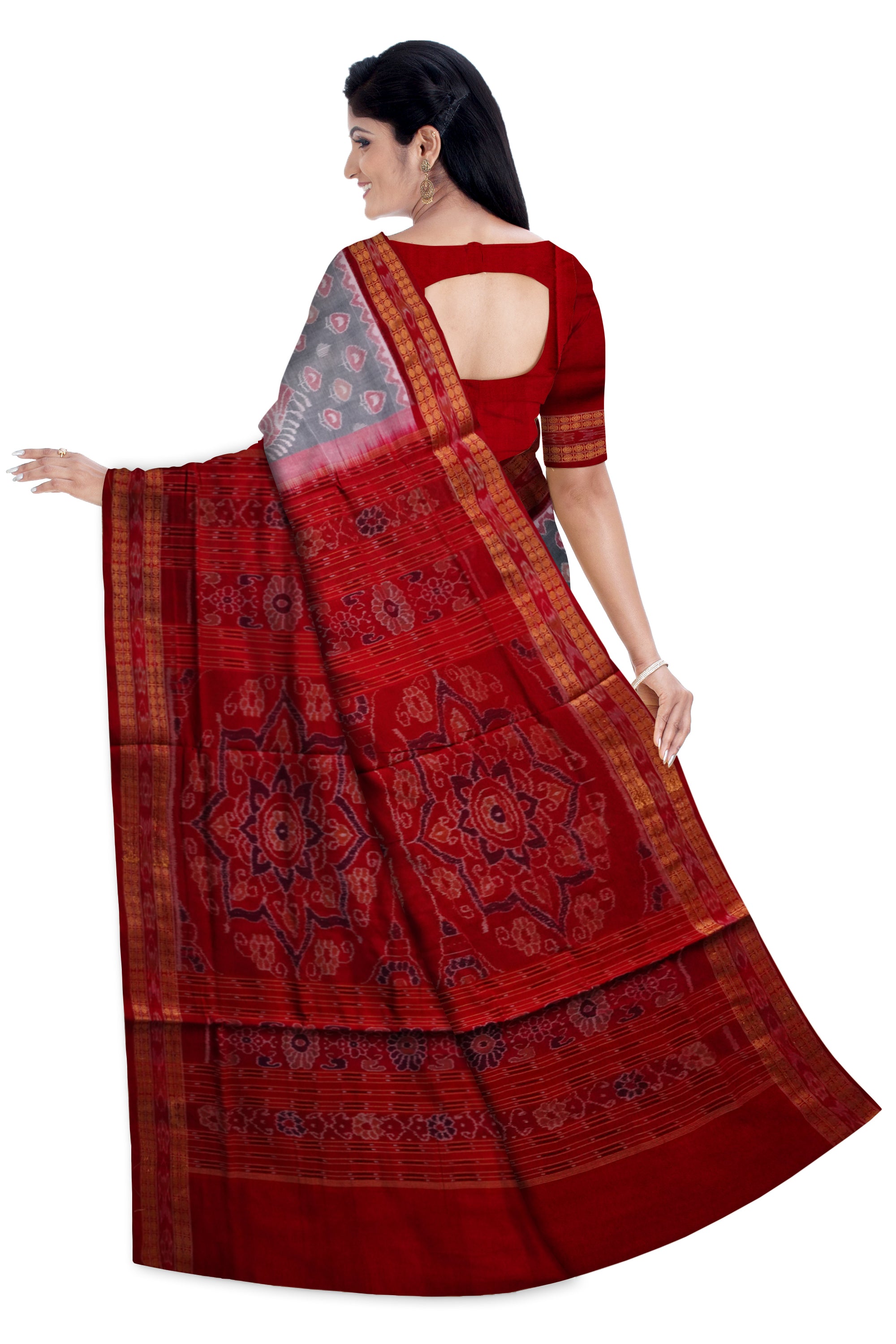 Full Body bandha and Pasapali pattern sambalpuri cotton saree in red, Grey and Maroon color. - Koshali Arts & Crafts Enterprise