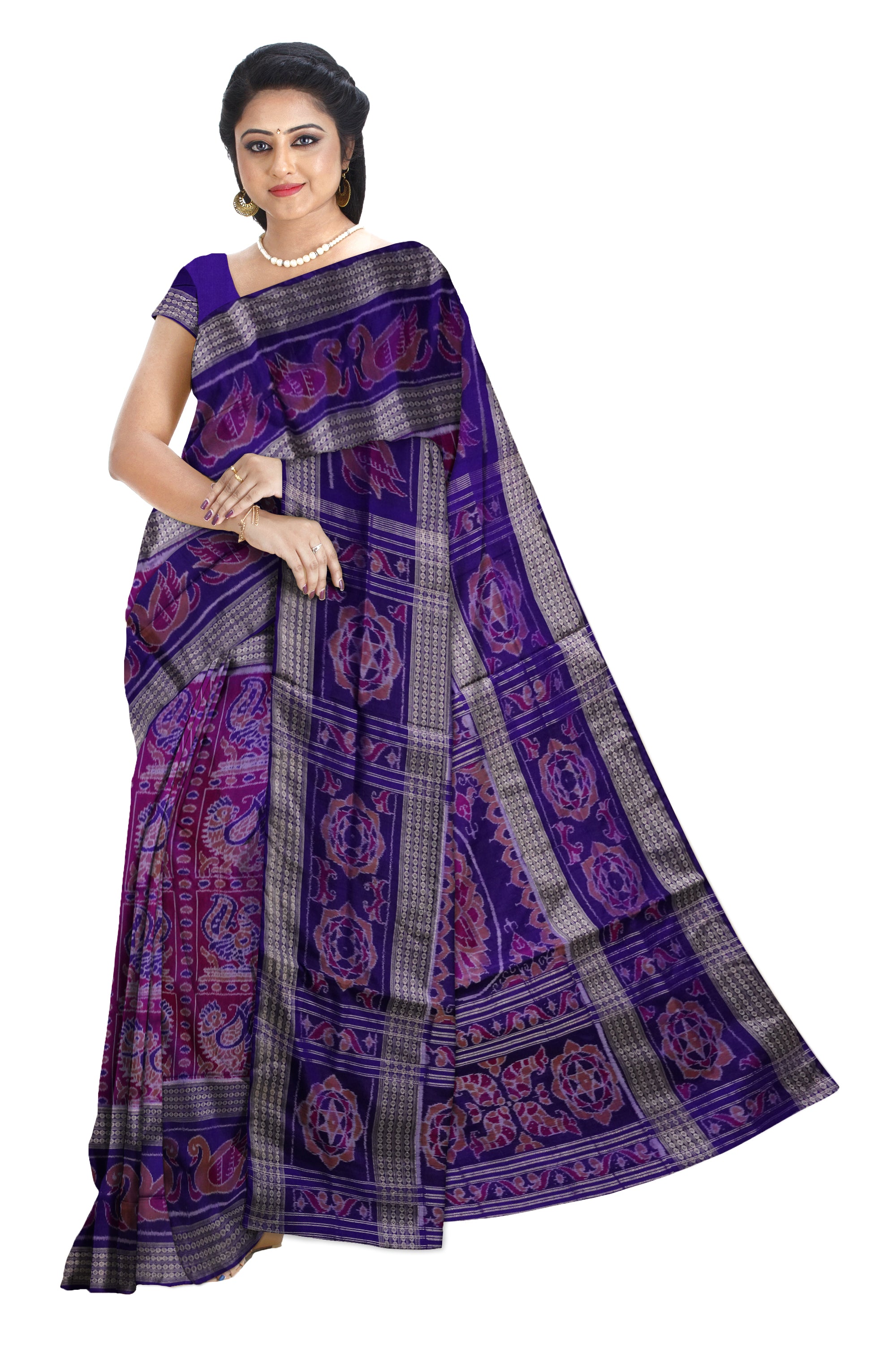 whole body with border duck pattern pure cotton saree in purple and violet color Sambalpuri cotton saree with big border. - Koshali Arts & Crafts Enterprise