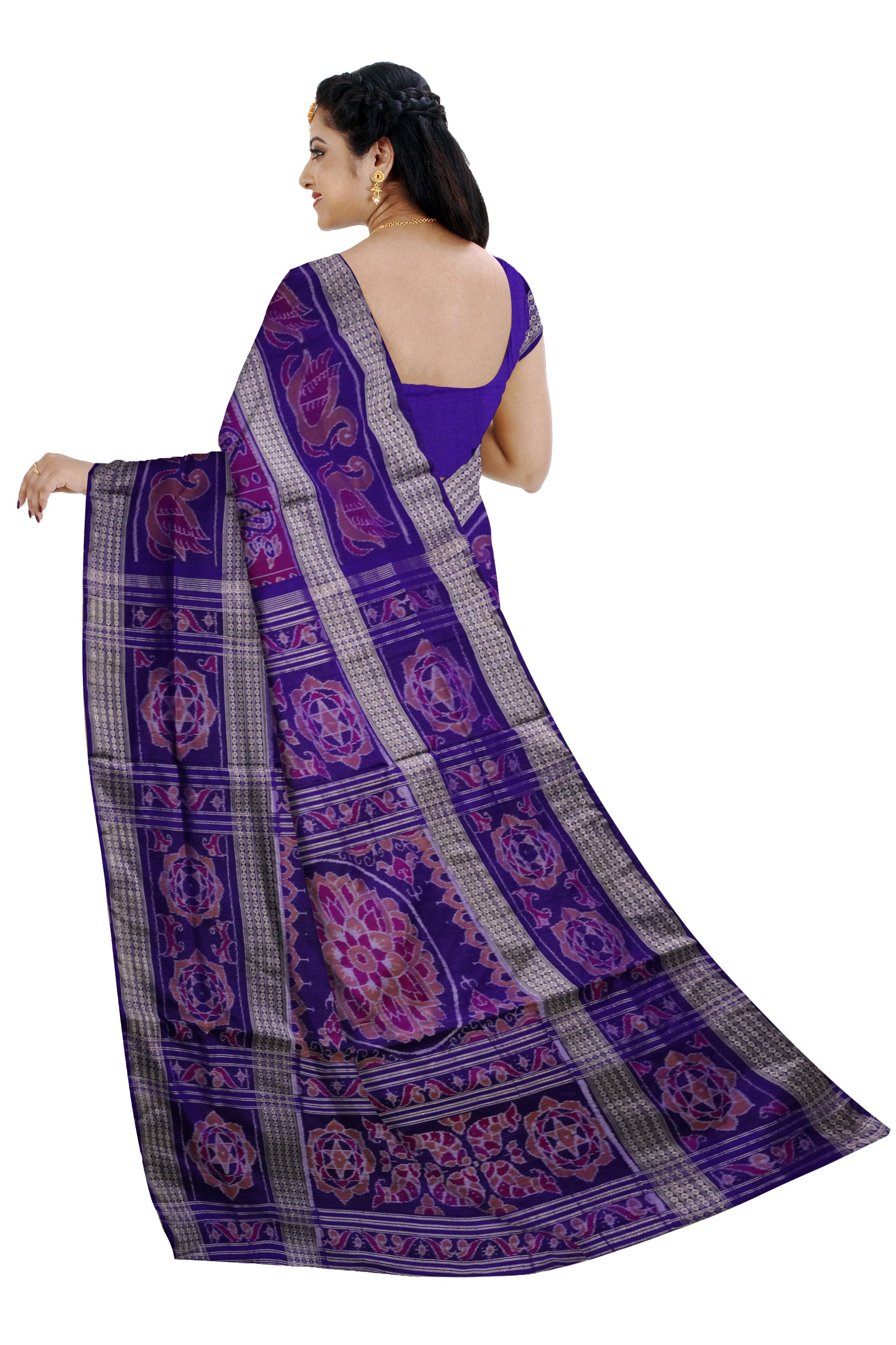 whole body with border duck pattern pure cotton saree in purple and violet color Sambalpuri cotton saree with big border. - Koshali Arts & Crafts Enterprise