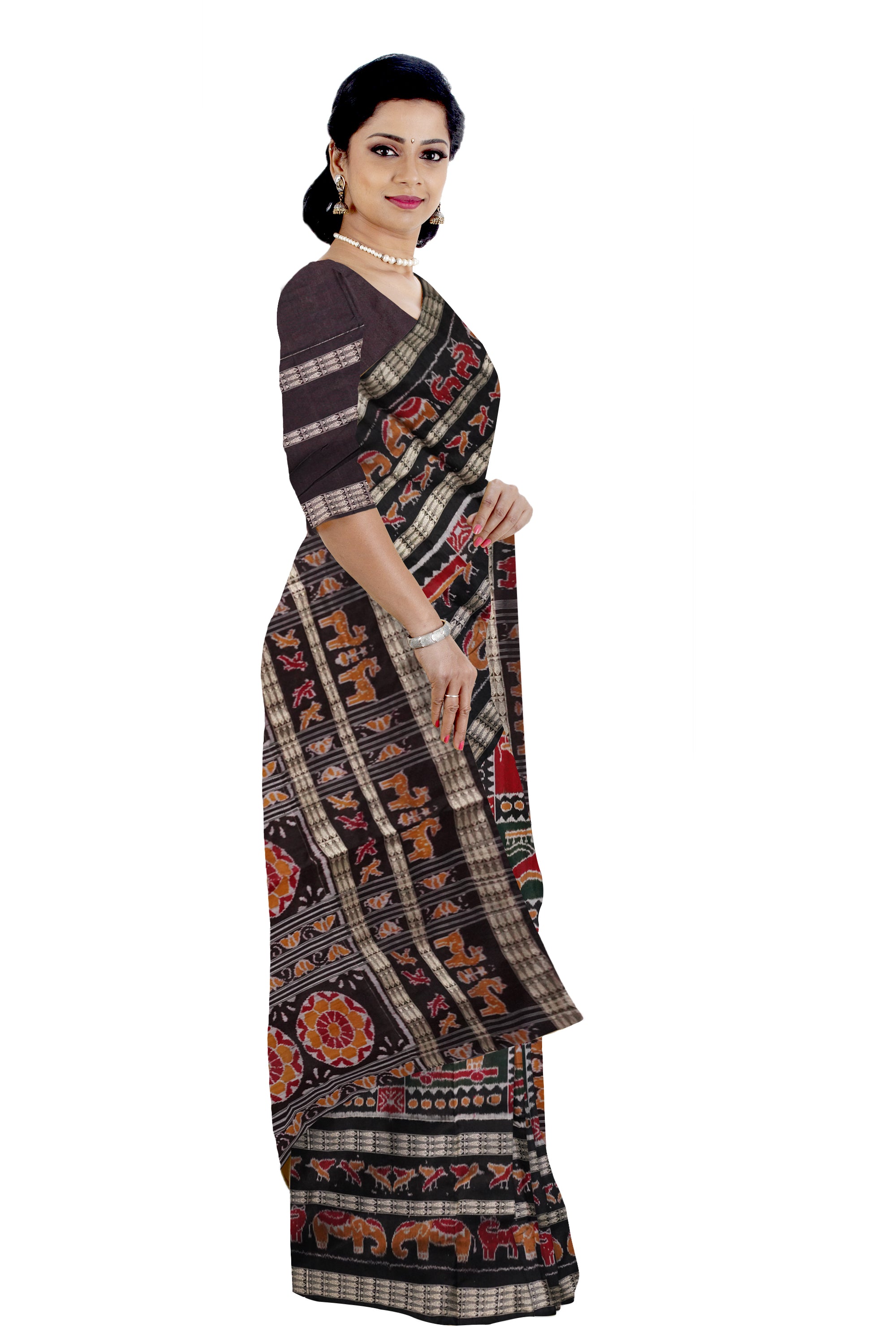 Copy of Yellow and marron color Sambalpuri cotton saree with big border. - Koshali Arts & Crafts Enterprise