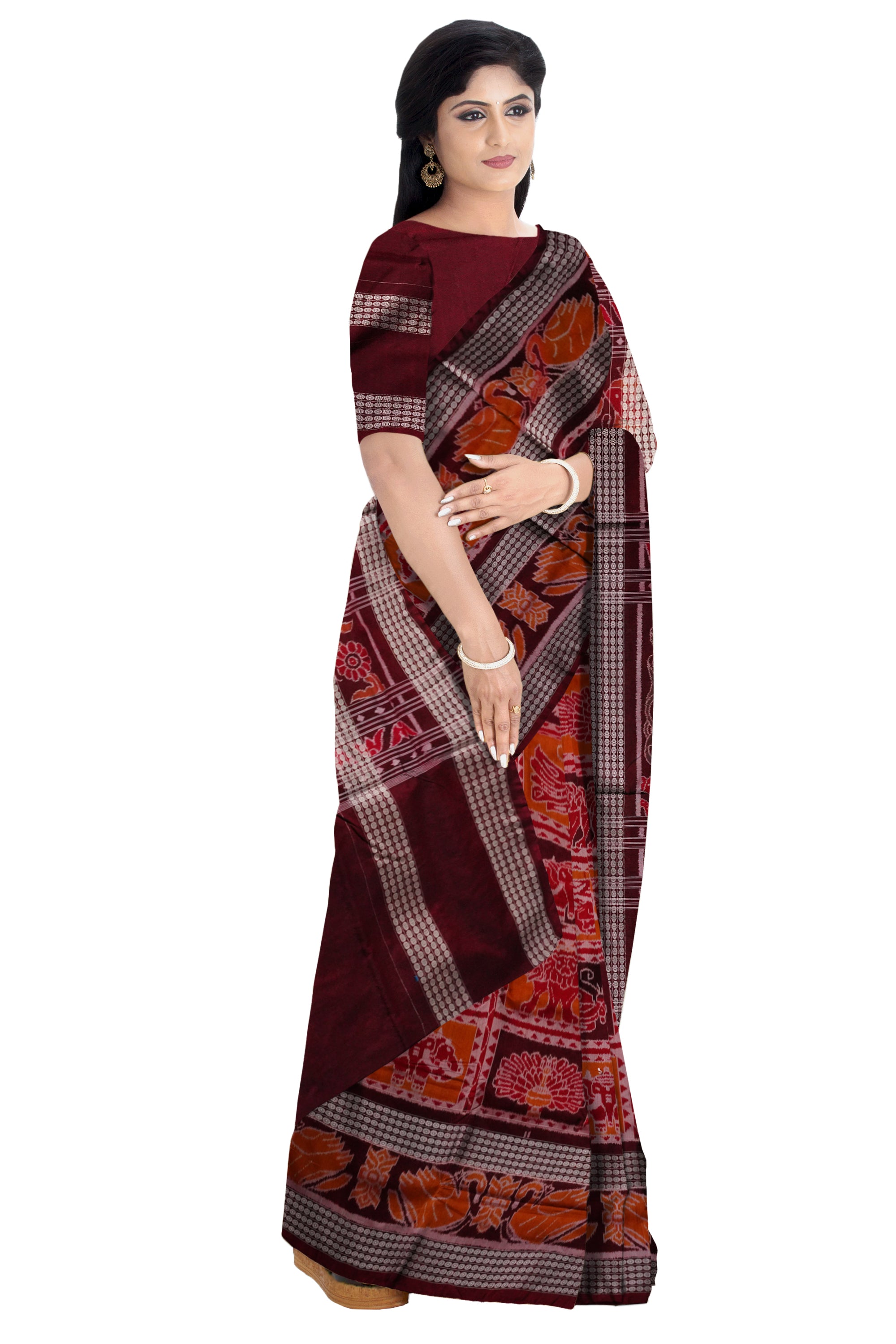 Copy of Yellow and marron color Sambalpuri cotton saree with big border. - Koshali Arts & Crafts Enterprise