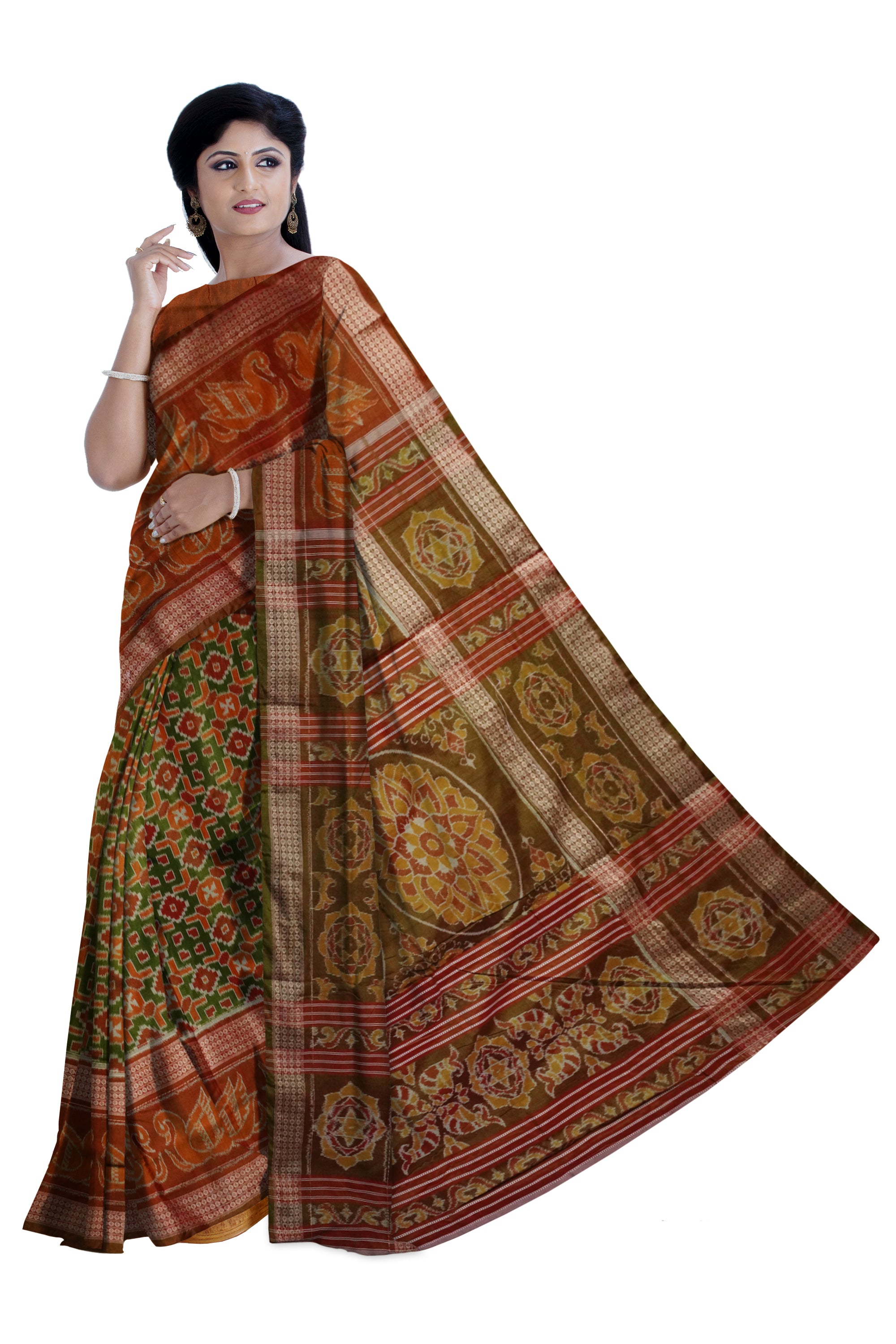 Copy of Yellow and marron color Sambalpuri cotton saree with big border. - Koshali Arts & Crafts Enterprise