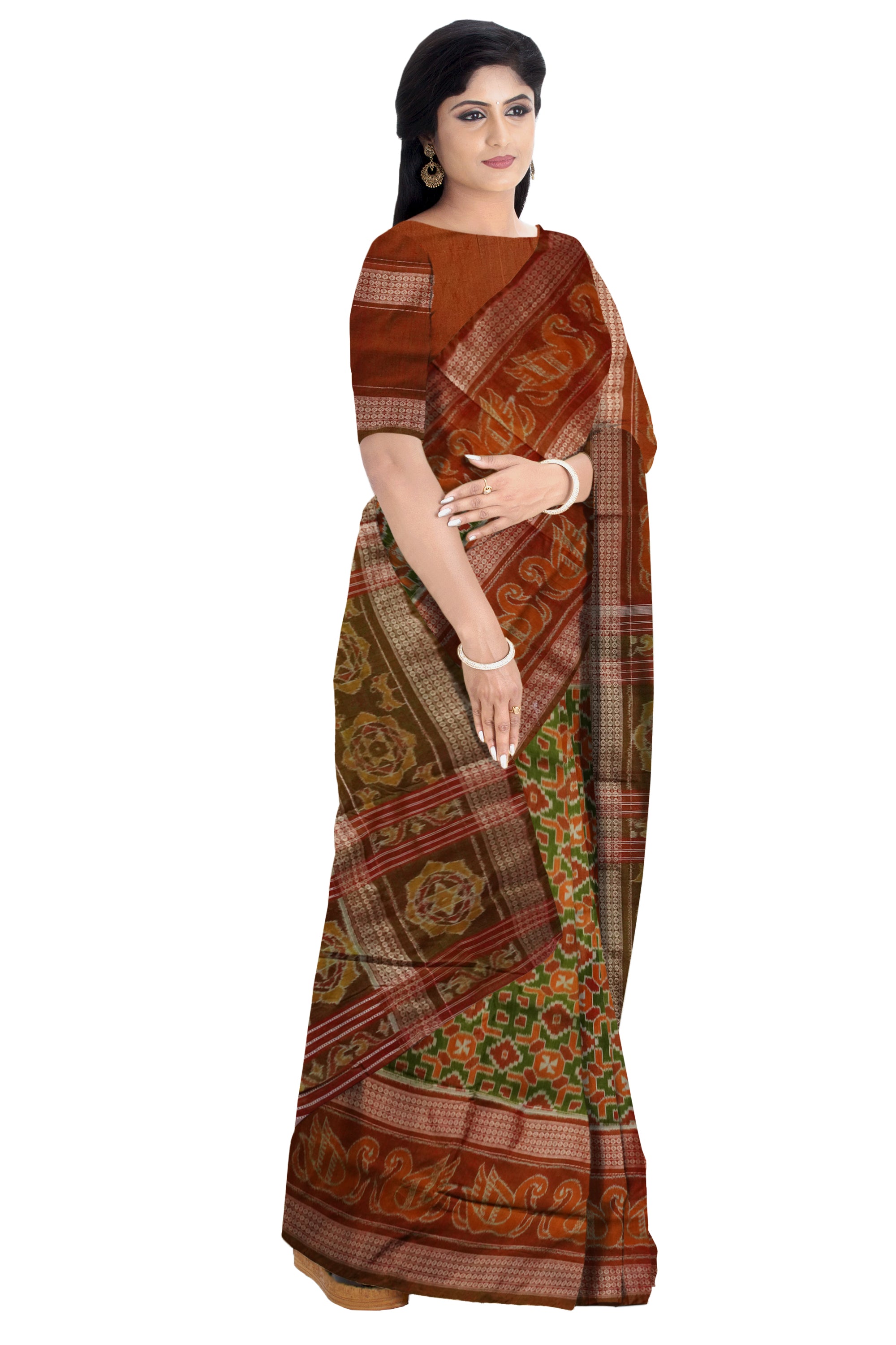 Copy of Yellow and marron color Sambalpuri cotton saree with big border. - Koshali Arts & Crafts Enterprise