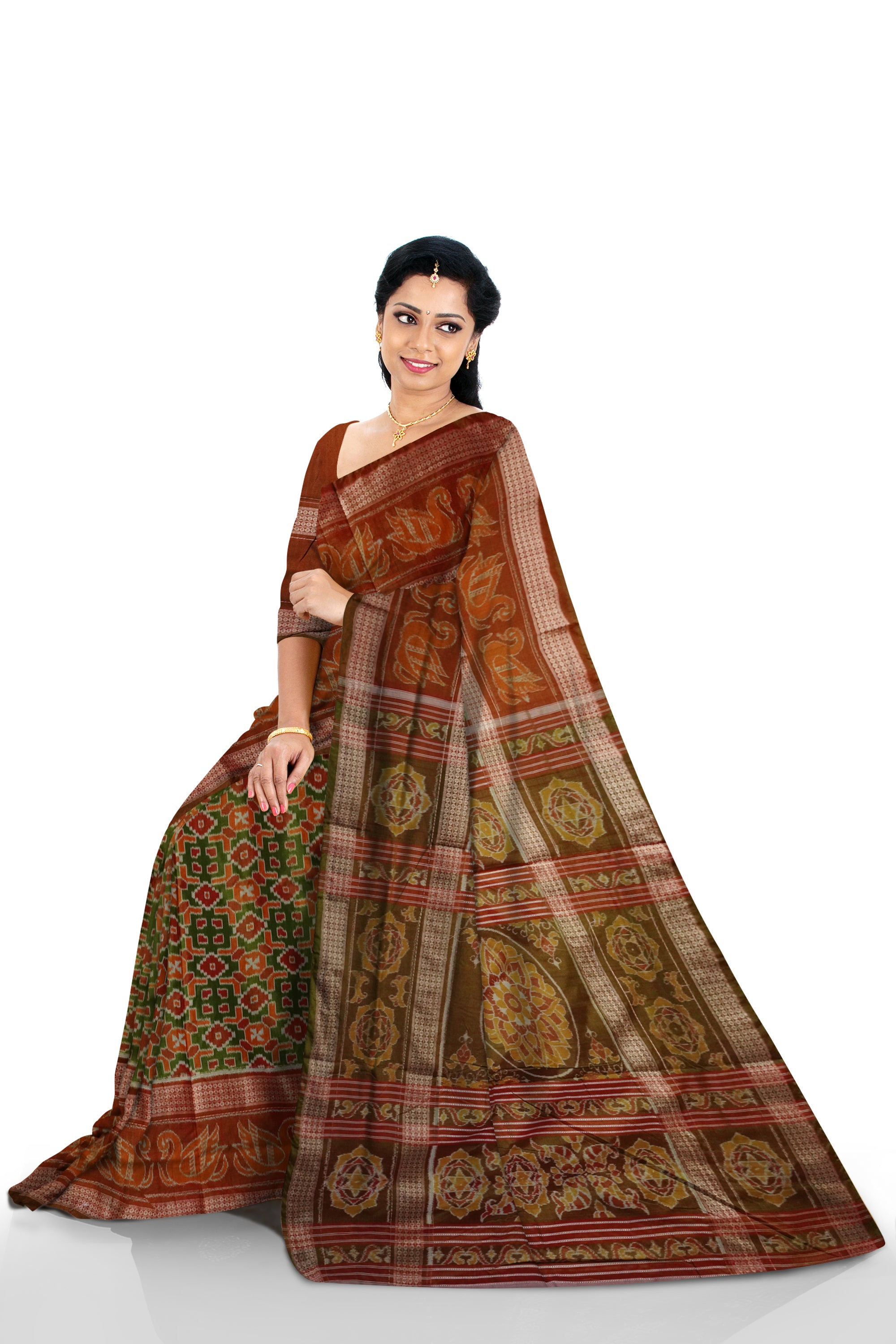 Copy of Yellow and marron color Sambalpuri cotton saree with big border. - Koshali Arts & Crafts Enterprise