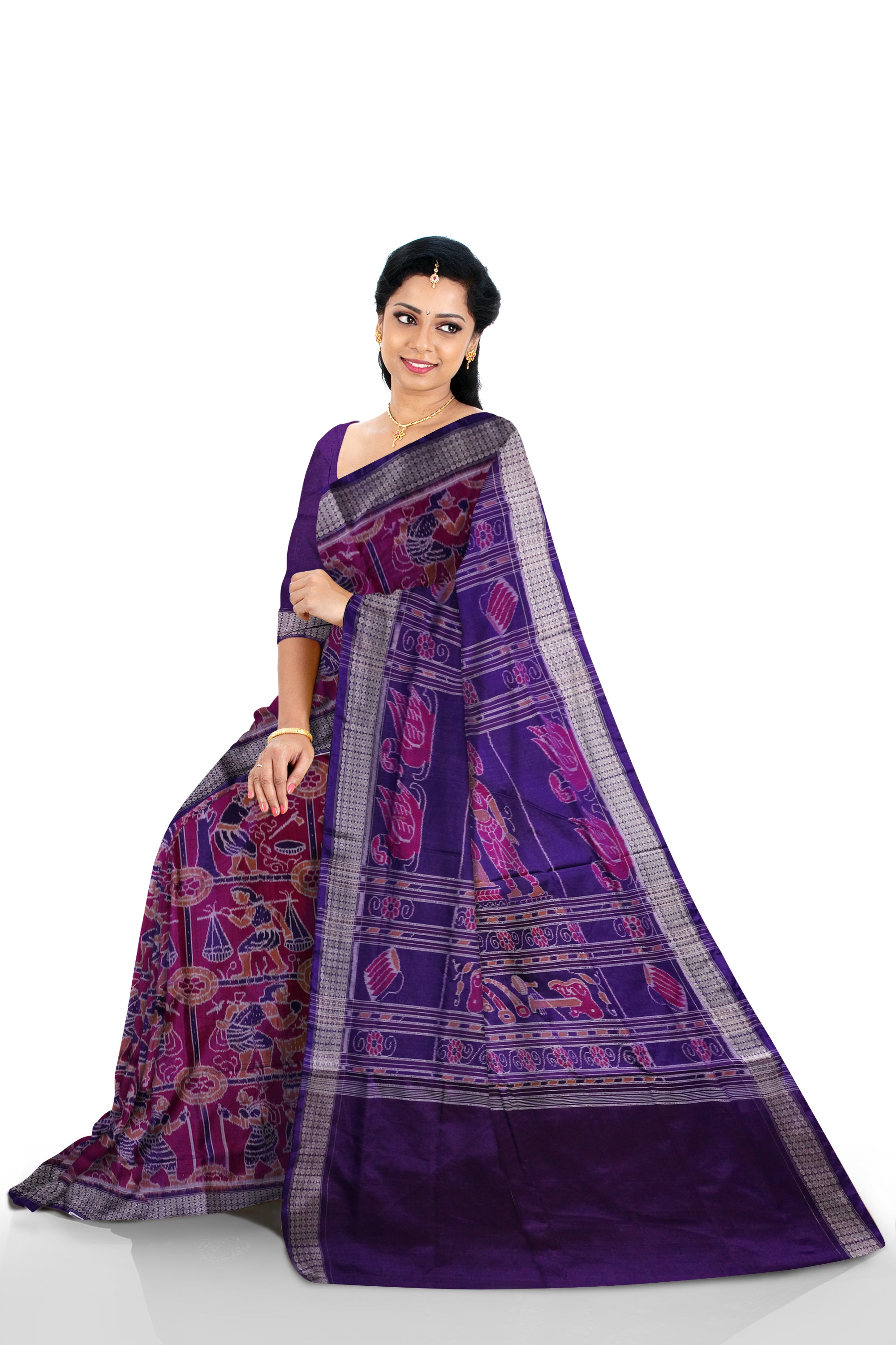 Copy of Yellow and marron color Sambalpuri cotton saree with big border. - Koshali Arts & Crafts Enterprise