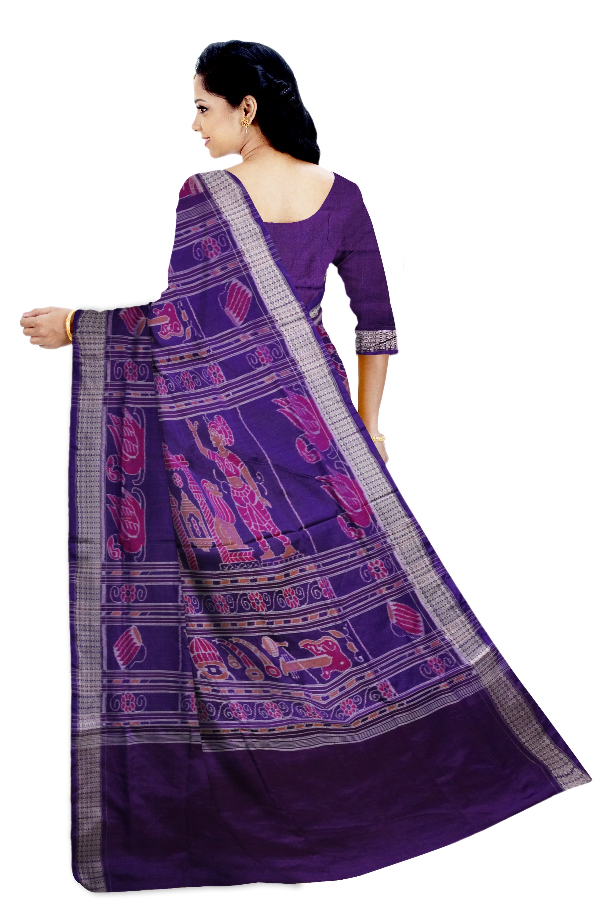 Copy of Yellow and marron color Sambalpuri cotton saree with big border. - Koshali Arts & Crafts Enterprise