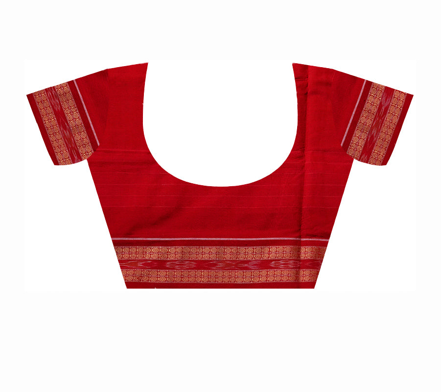 Blue and Red color Pasapali with parrot design sambalpuri cotton saree. - Koshali Arts & Crafts Enterprise