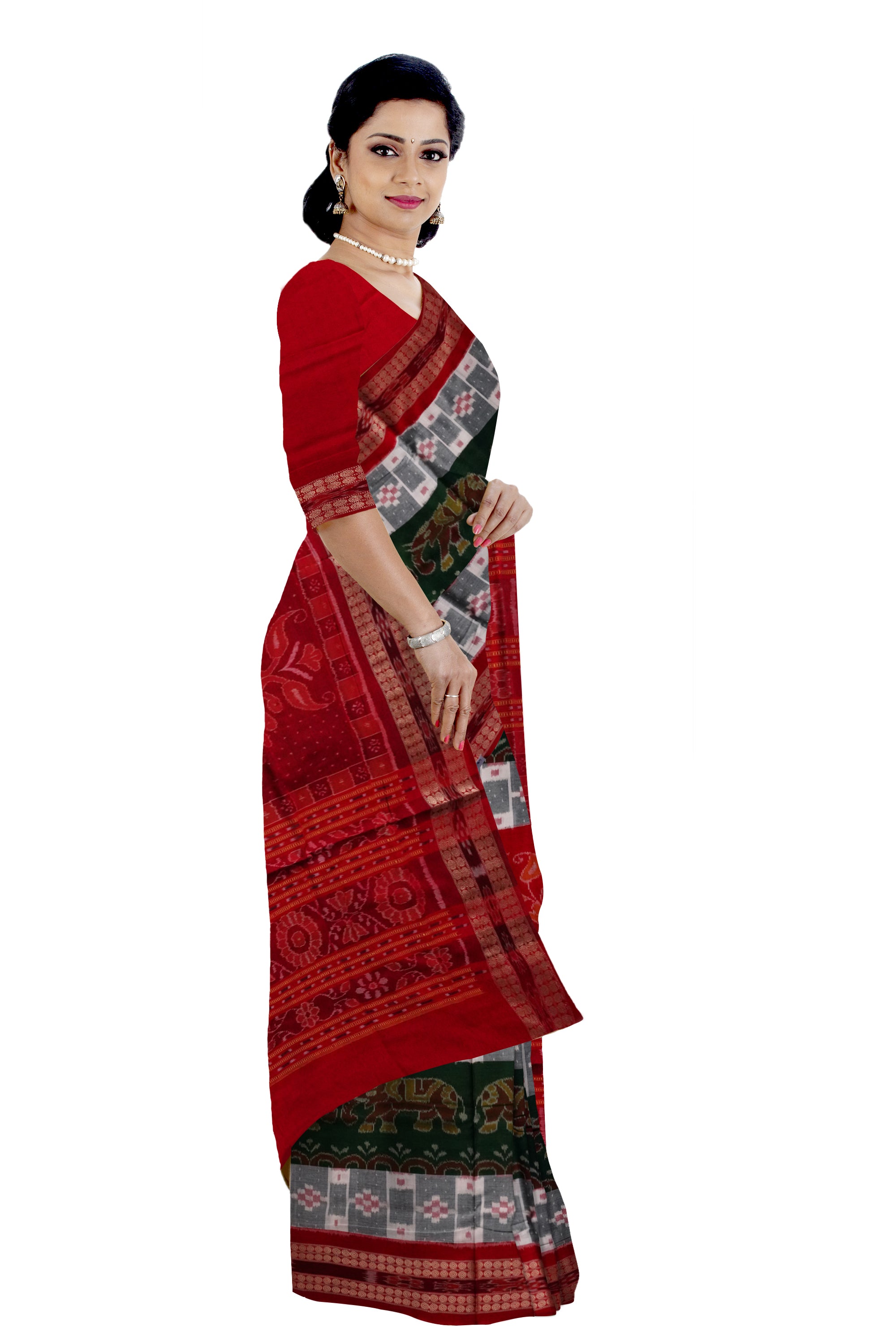 3D color combination with elephant pattern sambalpuri pasapali cotton sare. - Koshali Arts & Crafts Enterprise