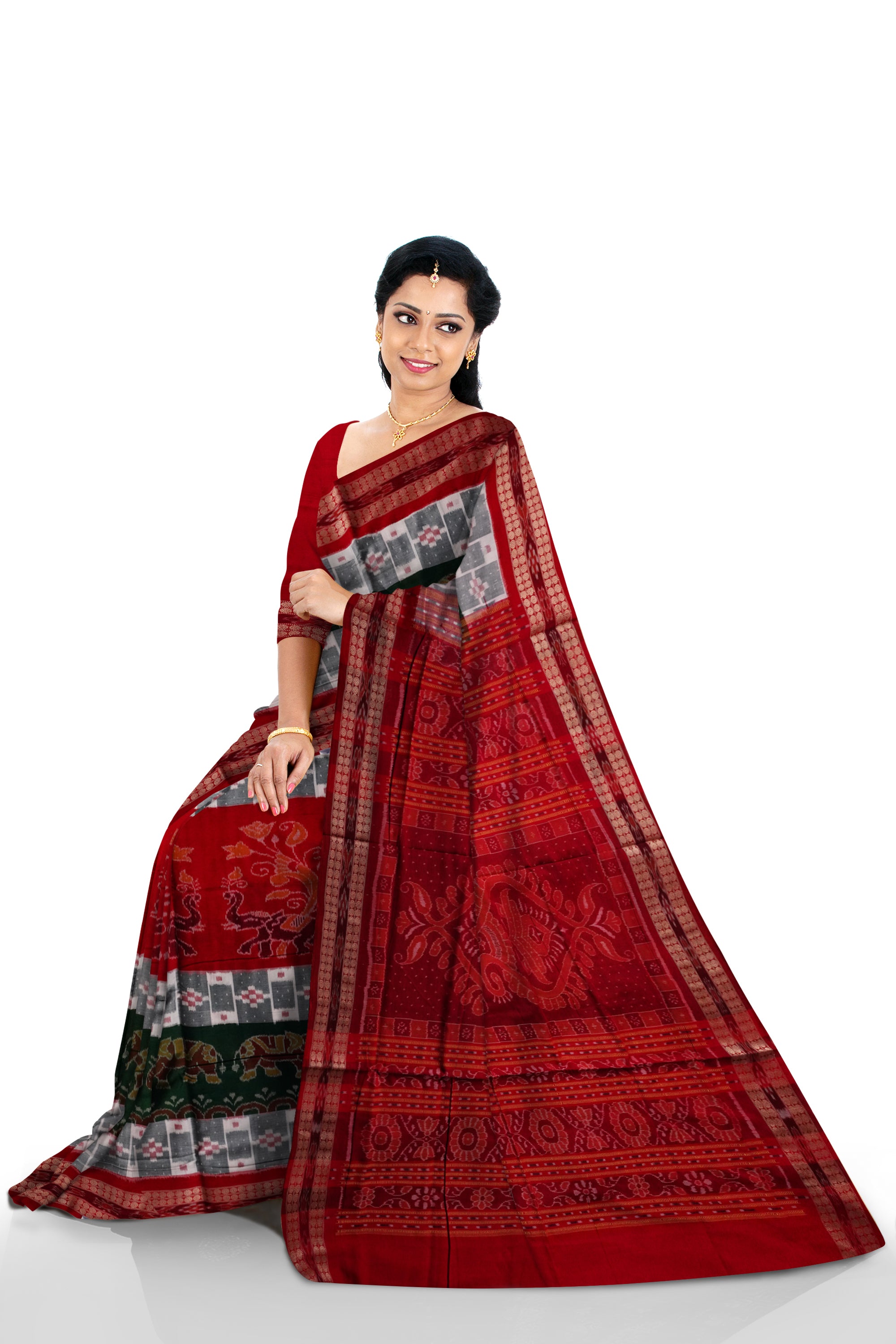 3D color combination with elephant pattern sambalpuri pasapali cotton sare. - Koshali Arts & Crafts Enterprise