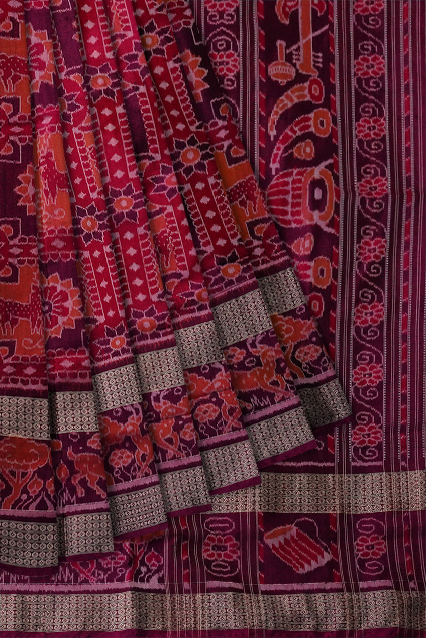 Orange and purple color beautiful work with big border sambalpuri Bapta cotton saree. - Koshali Arts & Crafts Enterprise