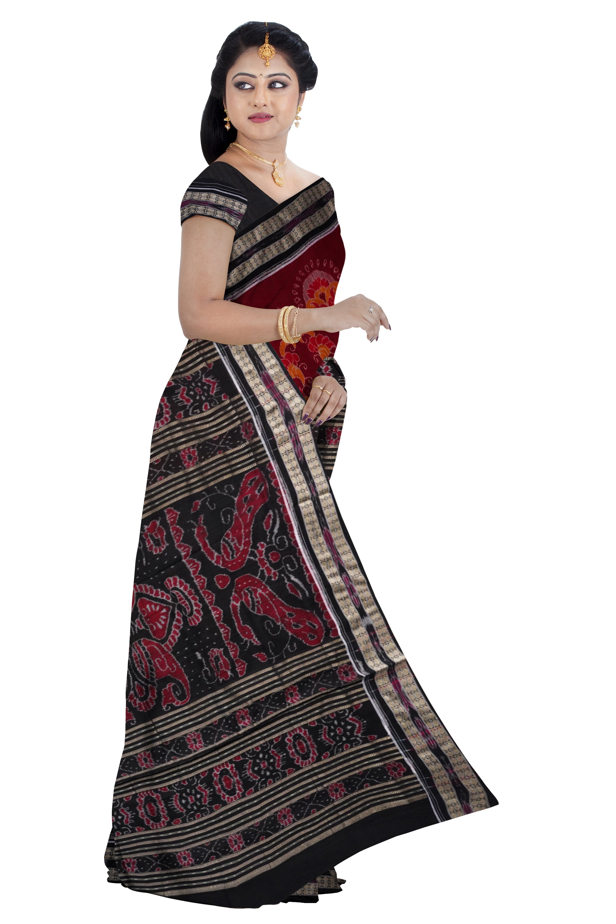 Peacock, Beena , flower and Pasapali work uniquely design on full body in Maroon and Black color. - Koshali Arts & Crafts Enterprise