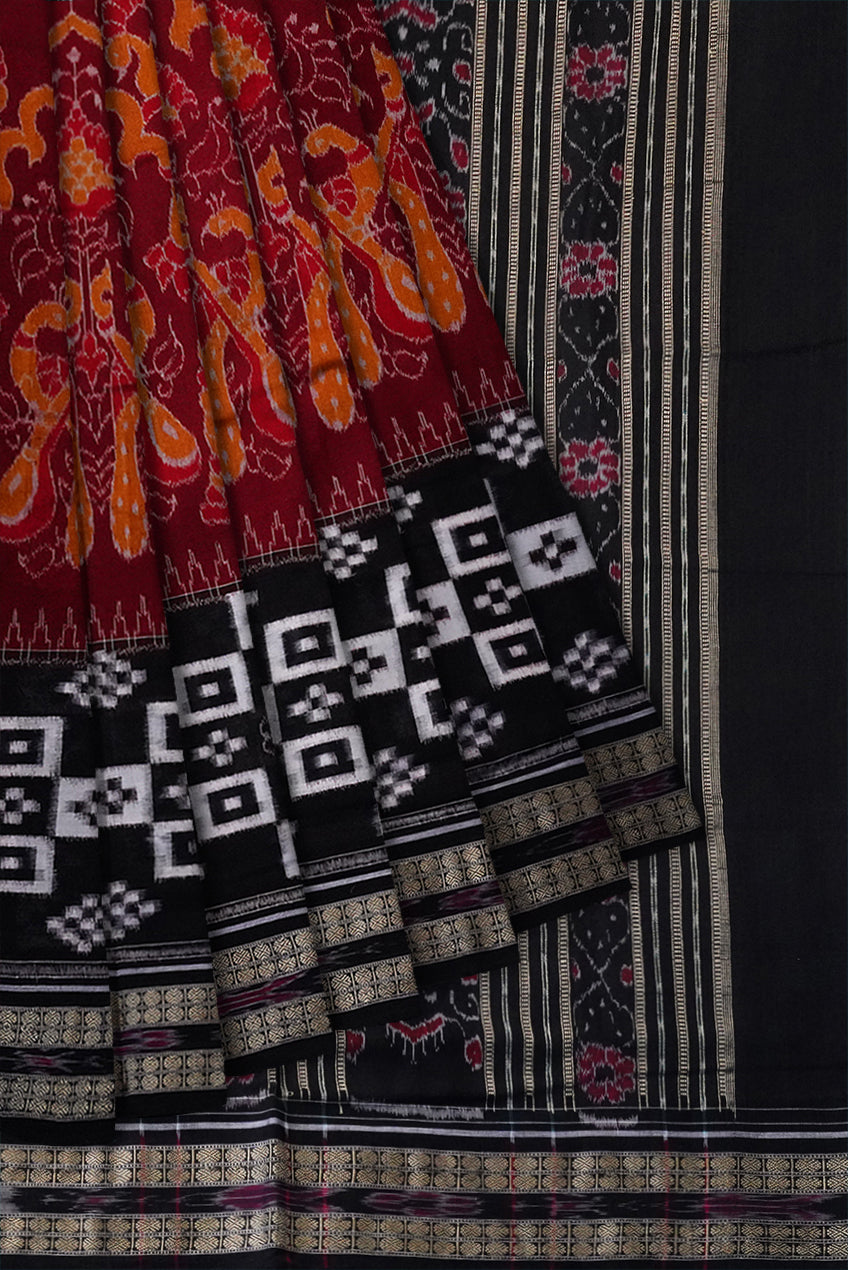 Peacock, Beena , flower and Pasapali work uniquely design on full body in Maroon and Black color. - Koshali Arts & Crafts Enterprise