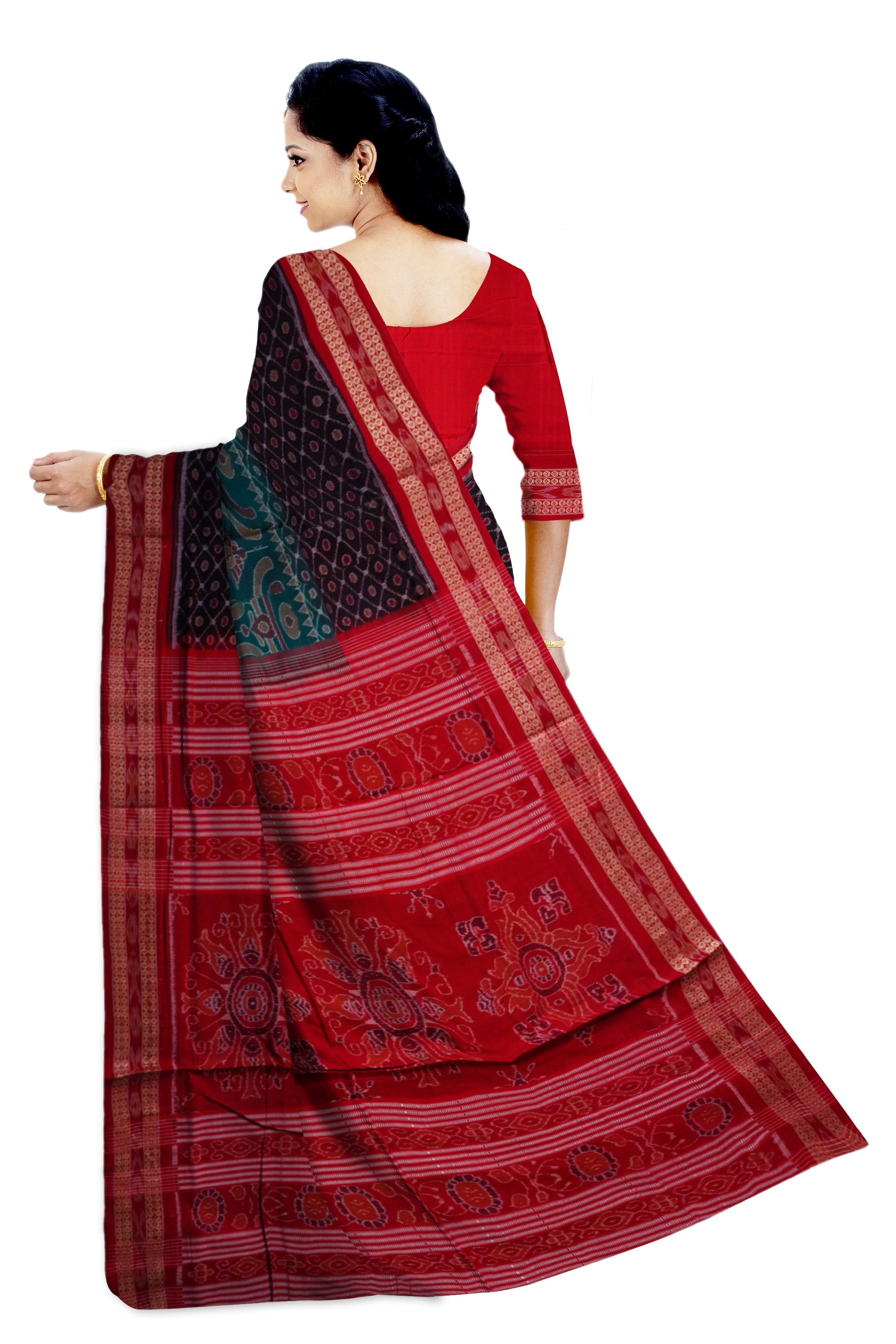 Black, Green and Red color new design Sambalpuri cotton saree. - Koshali Arts & Crafts Enterprise